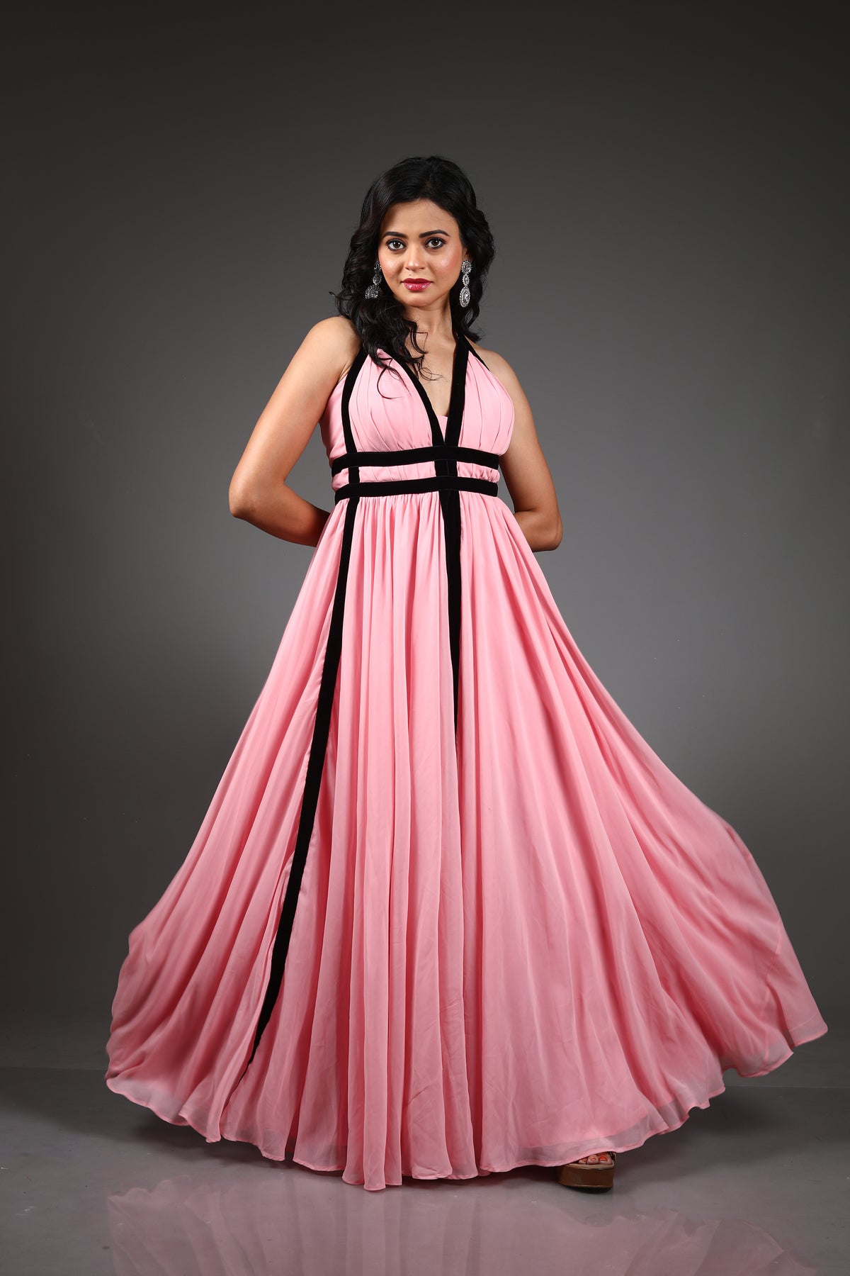 Baby Pink Georgette Long Gown