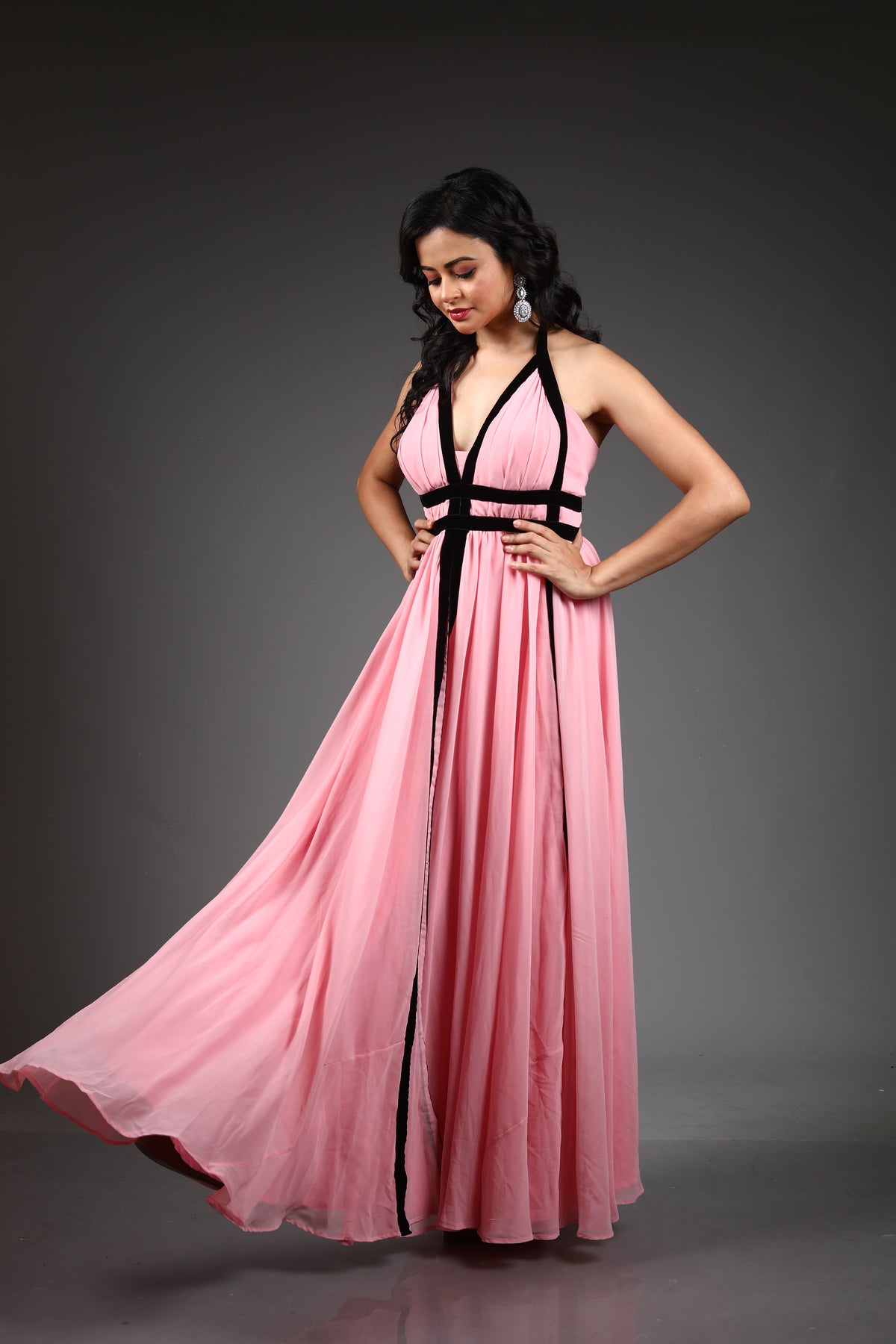 Baby Pink Georgette Long Gown