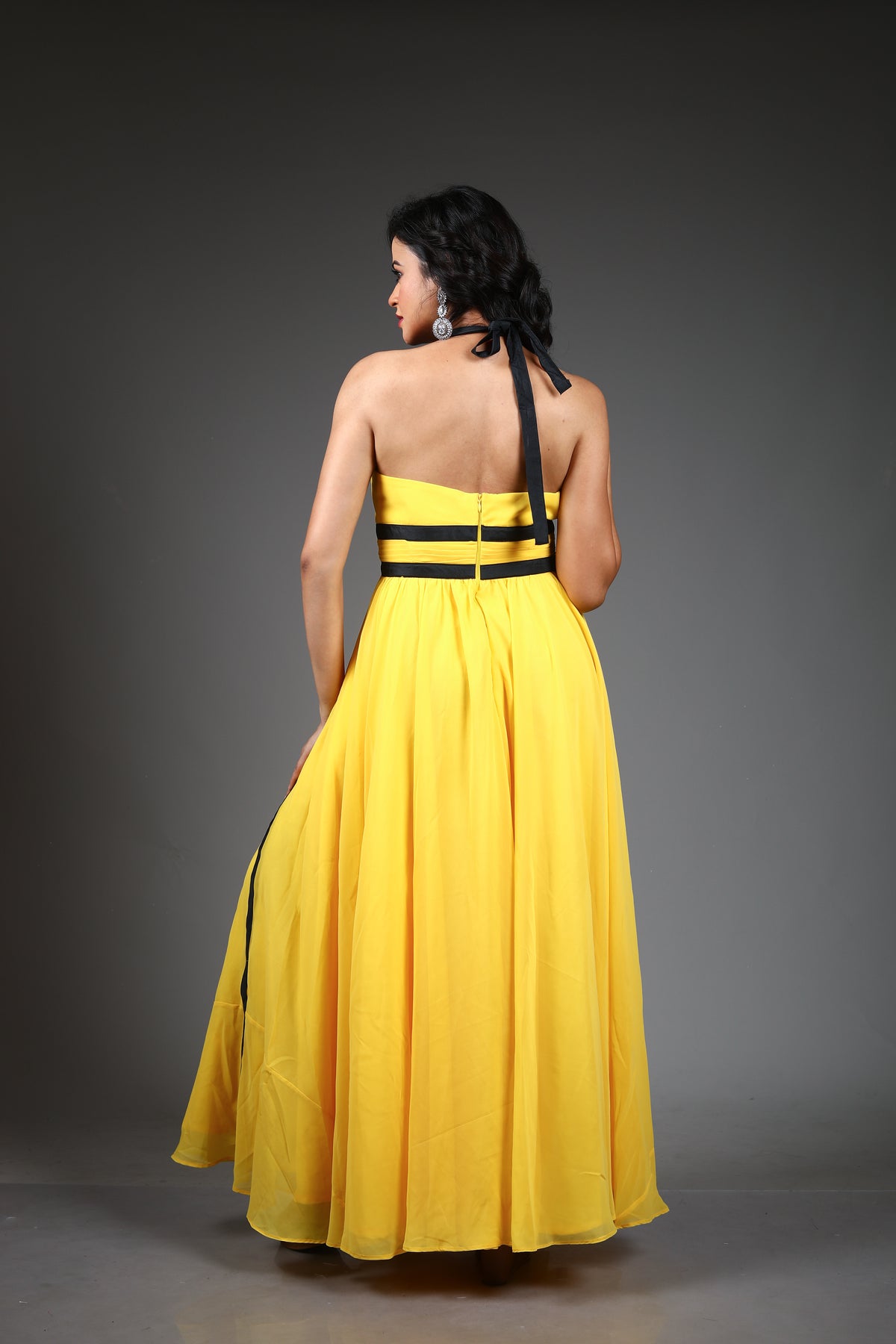 Yellow Georgette Long Gown