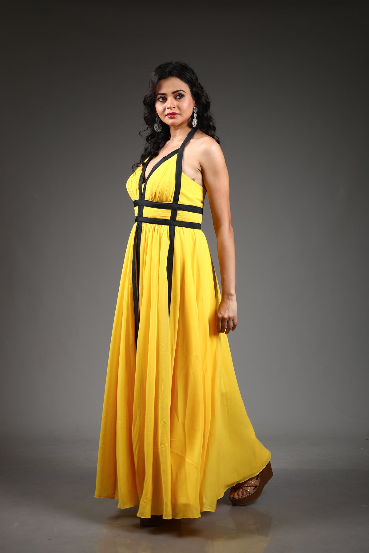 Yellow Georgette Long Gown