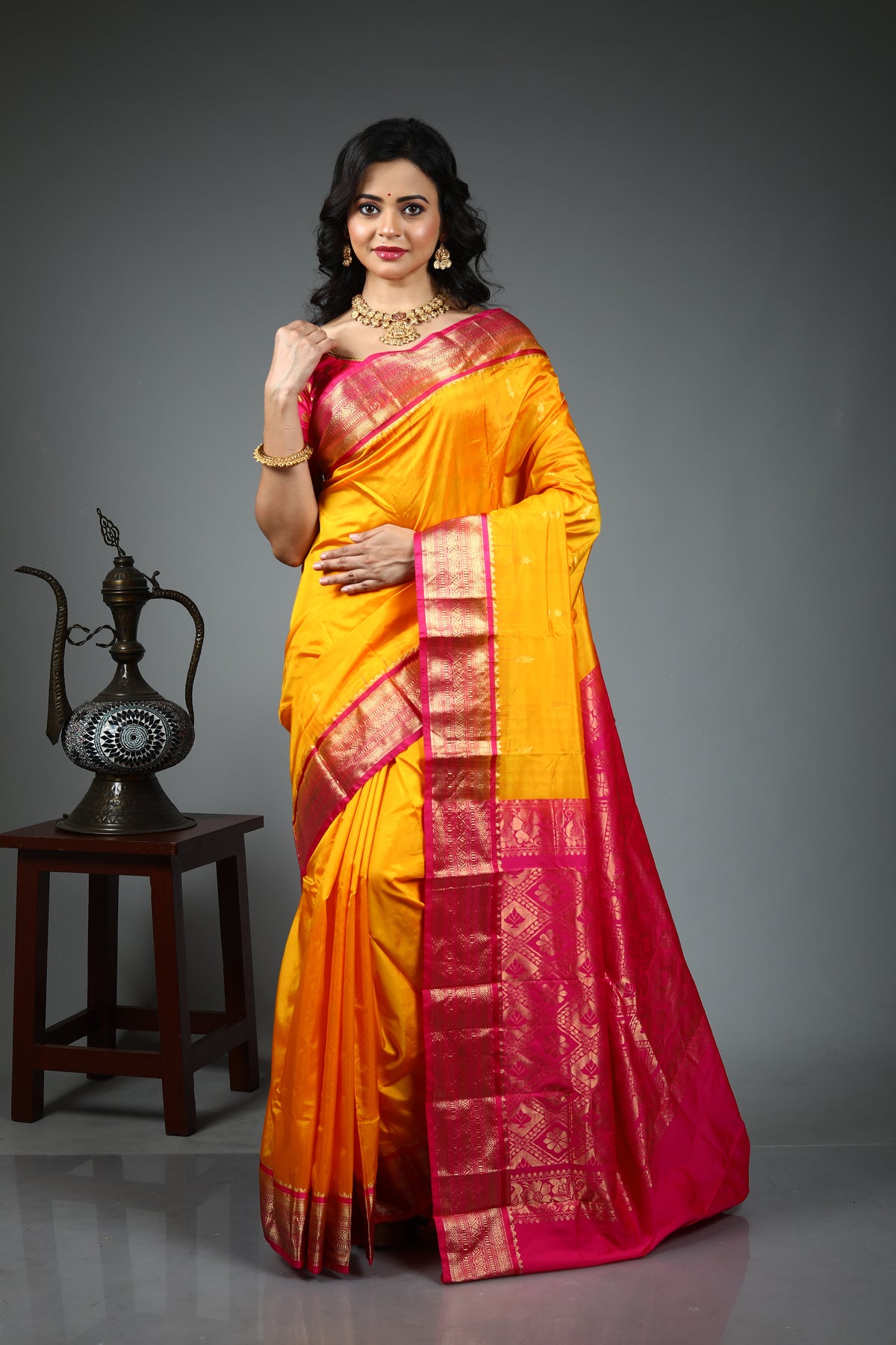 Yellow Pure Kanjivaram Silk Saree