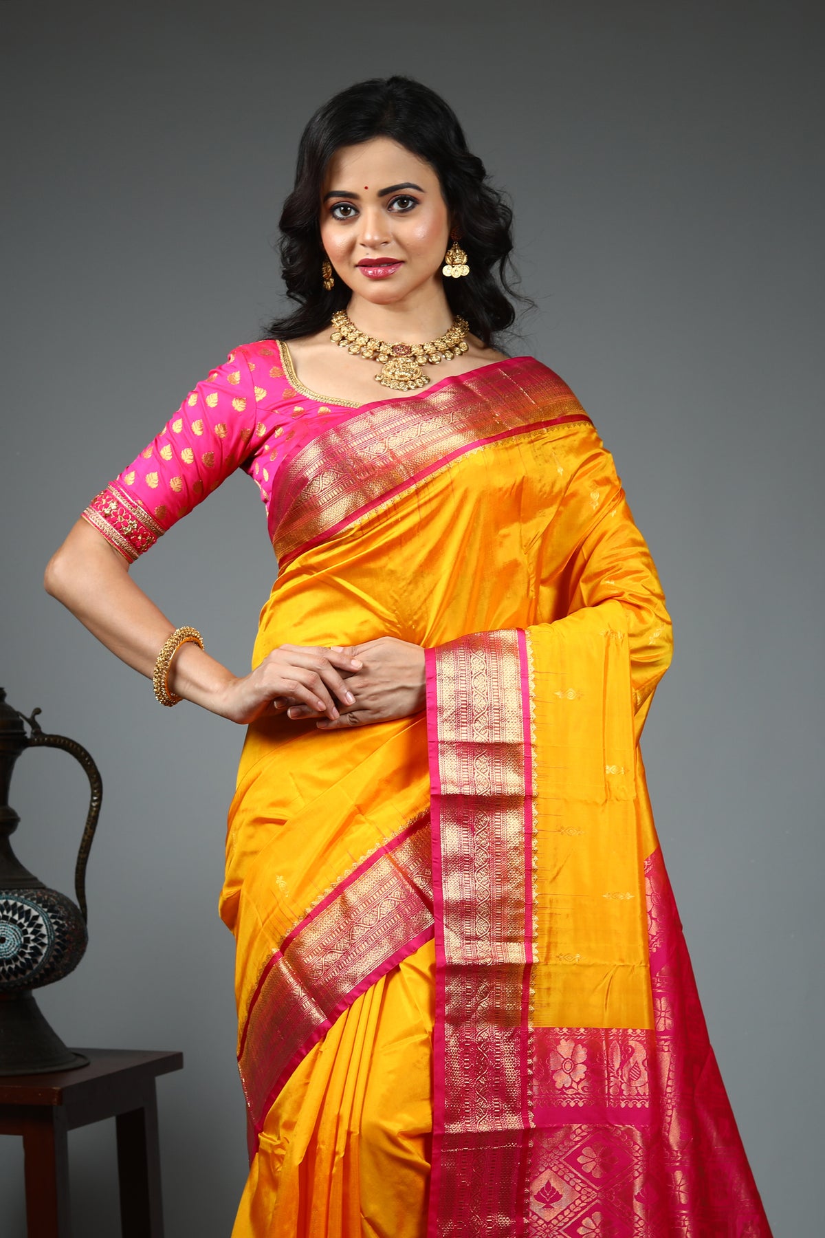 Yellow Pure Kanjivaram Silk Saree