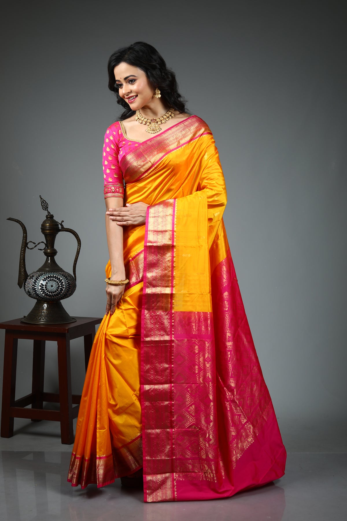 Yellow Pure Kanjivaram Silk Saree