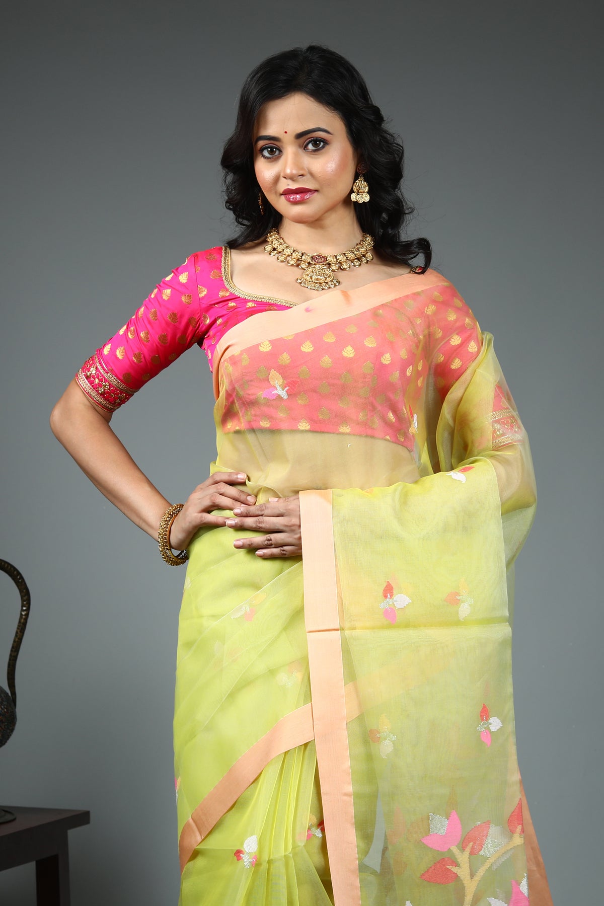 Lemon Yellow Pure Muslin Saree