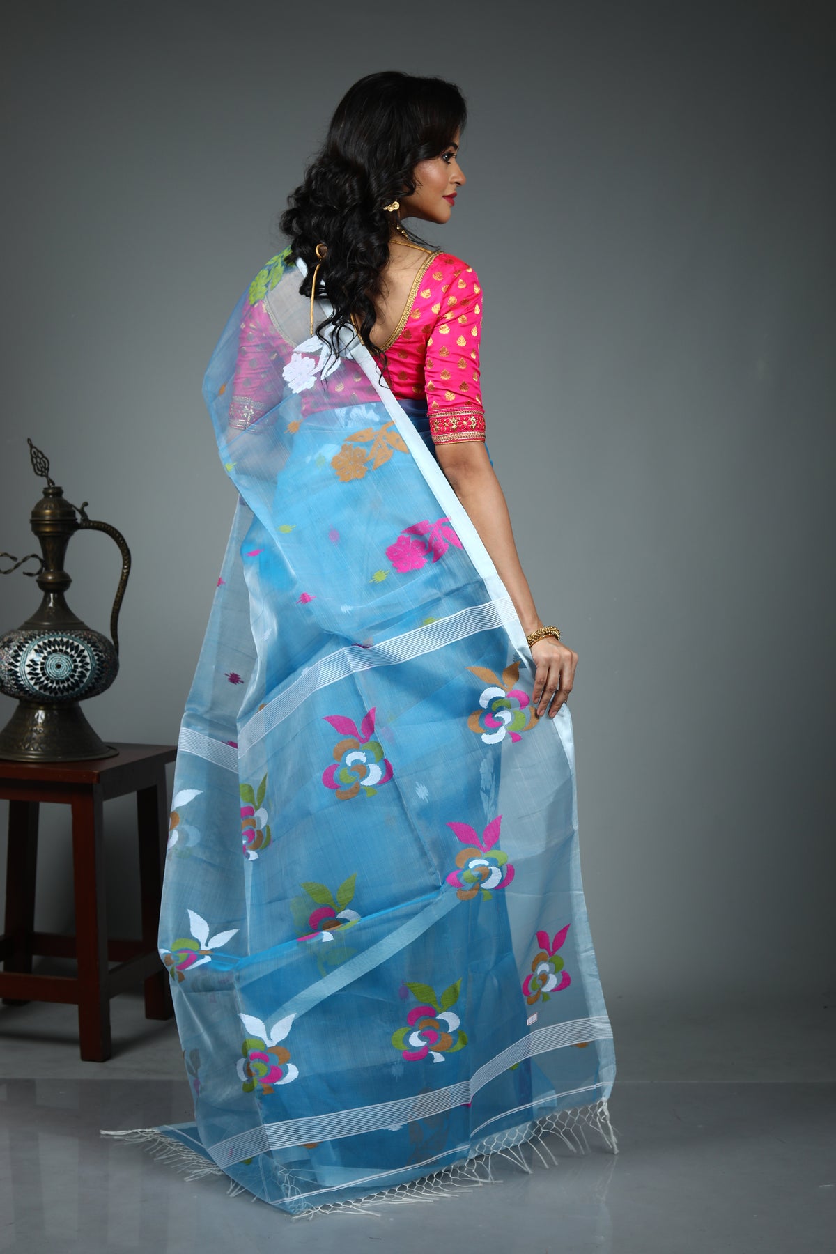 Blue Pure Muslin Saree