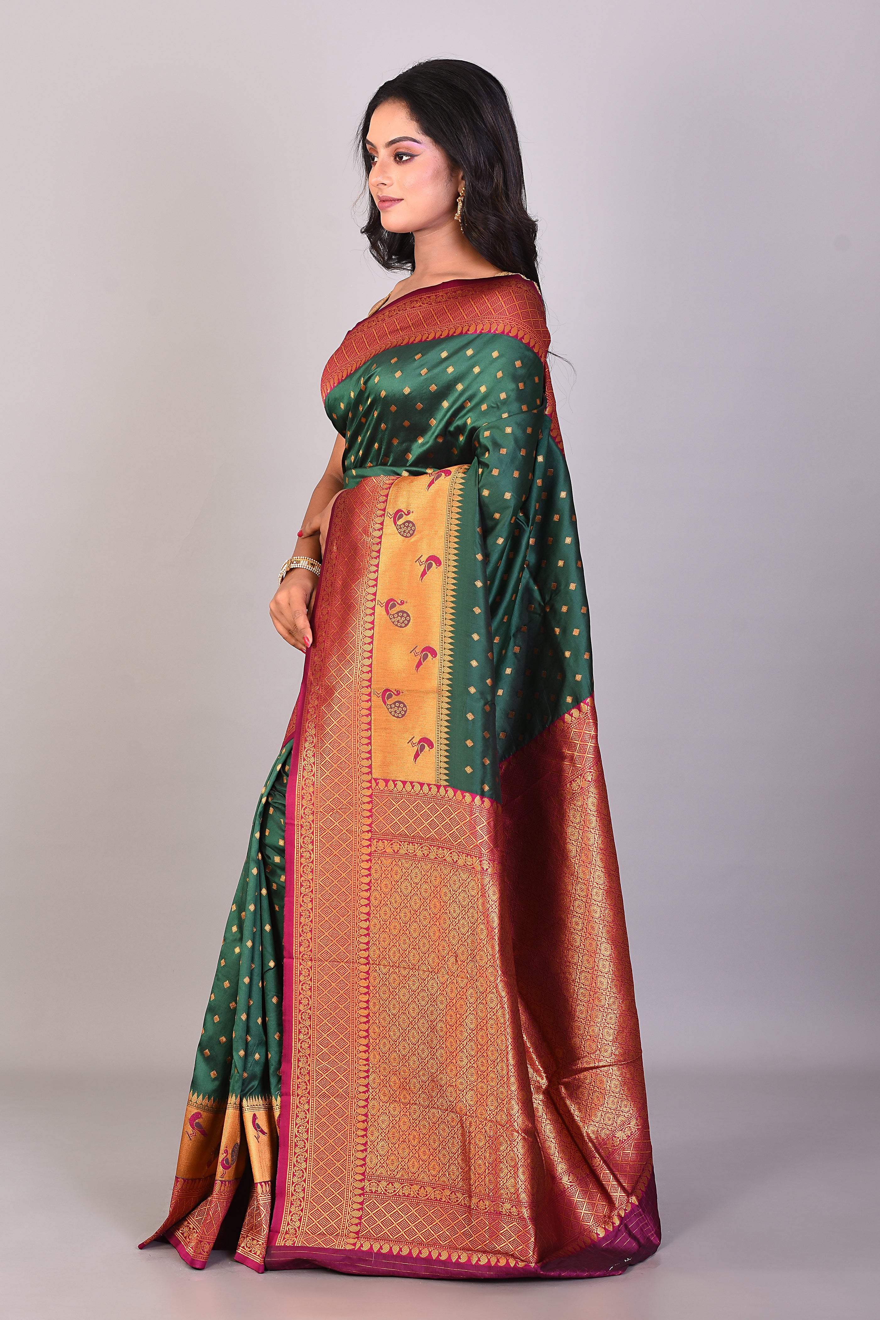 Bottle Green Blended Paithani Silk Saree - Keya Seth Exclusive