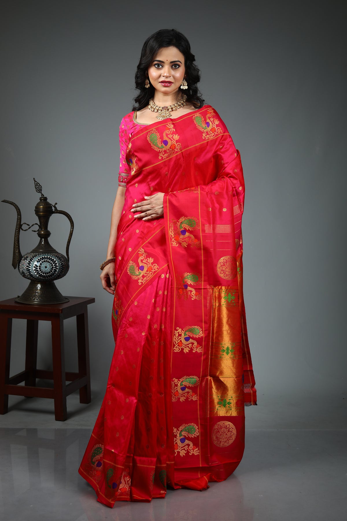 Pink Pure Katan Silk Saree