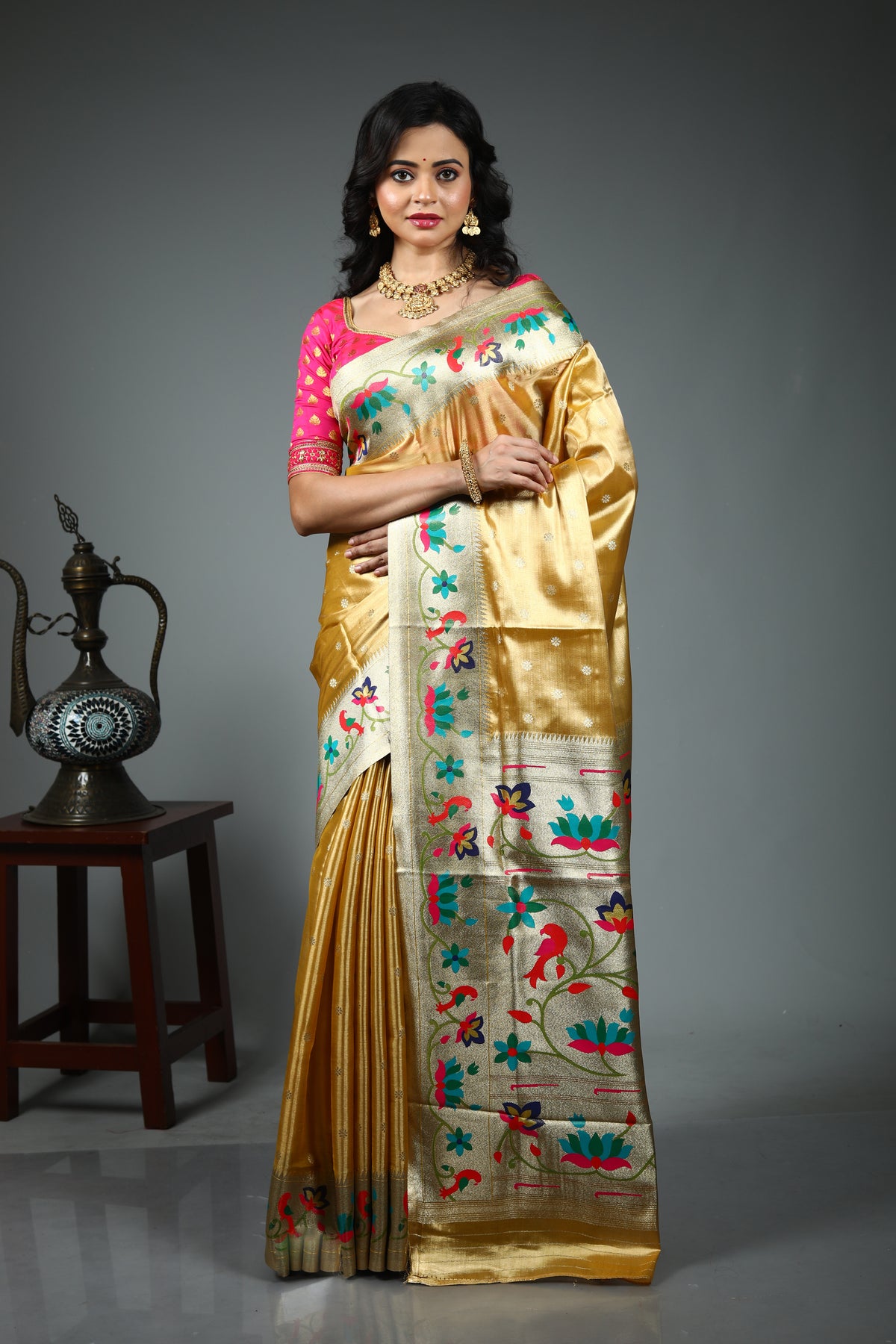 Golden Blended Tissue Saree