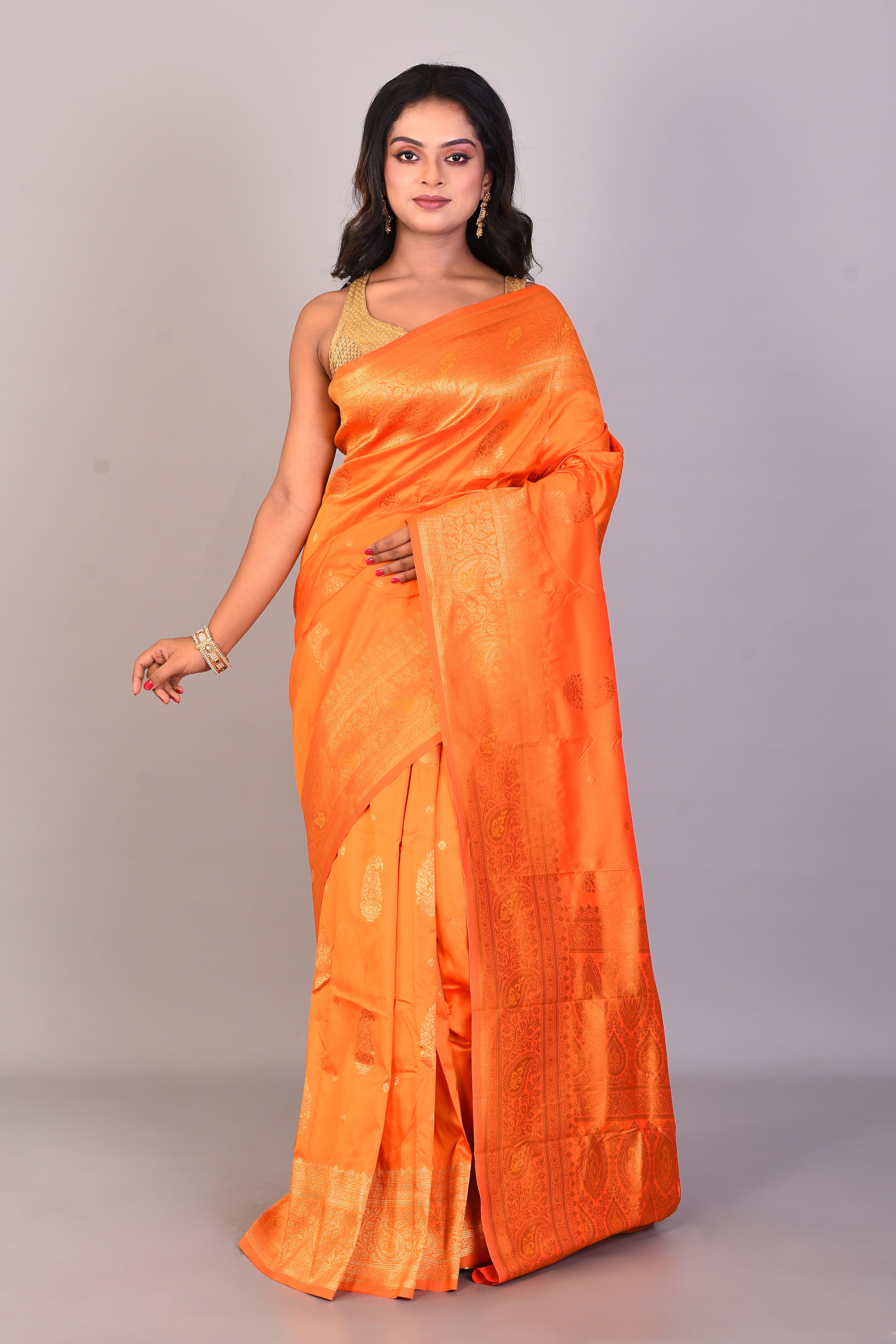 Orange Blended Katan Silk Saree - Keya Seth Exclusive