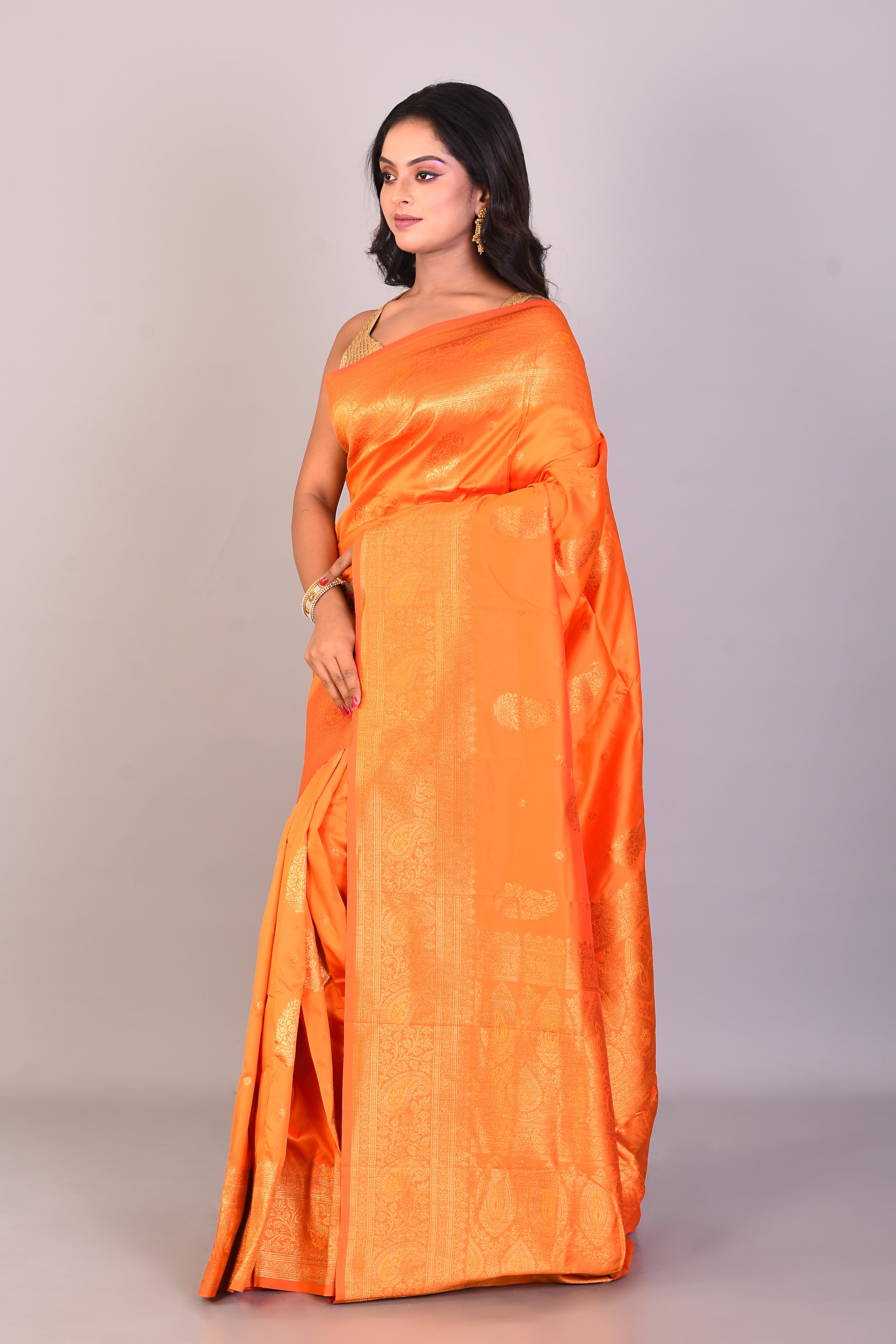 Orange Blended Katan Silk Saree - Keya Seth Exclusive
