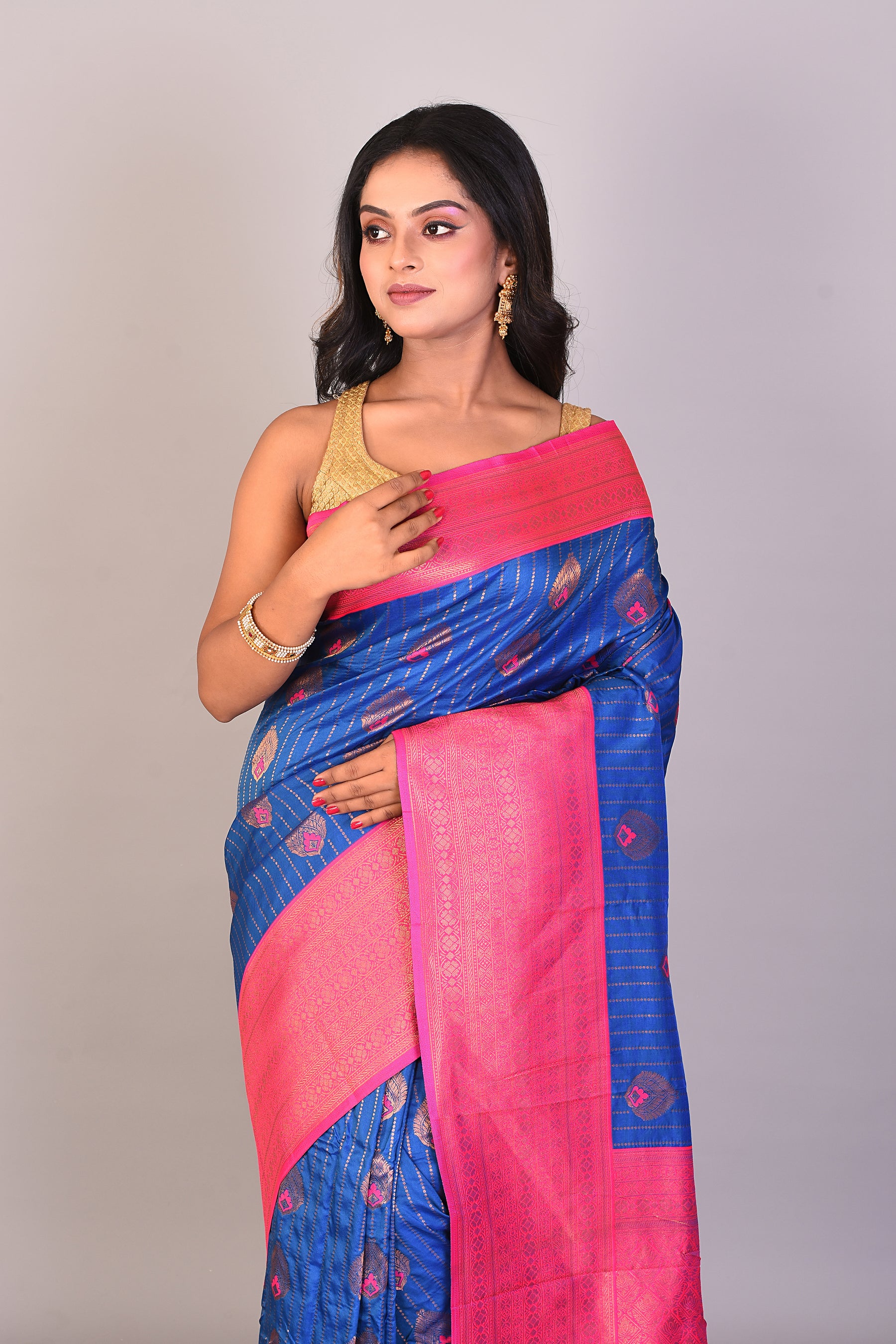 Blue Blended Katan Silk Saree - Keya Seth Exclusive