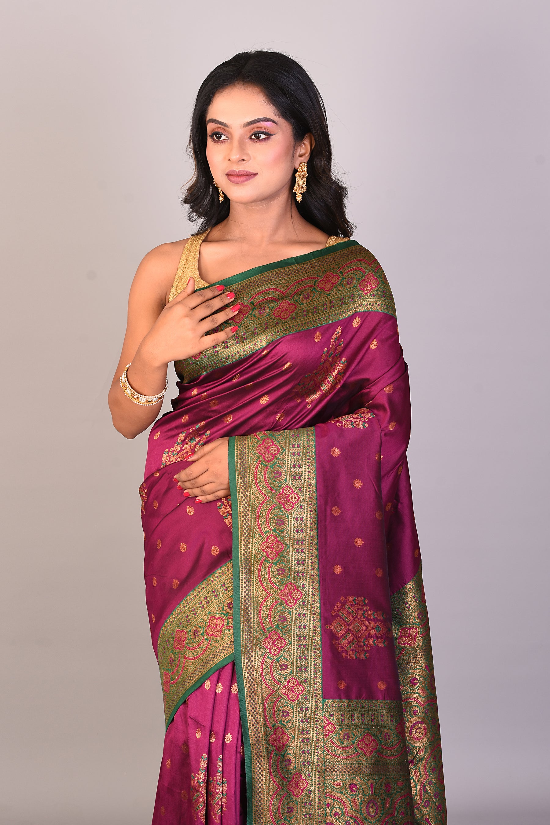 Magenta Blended Katan Silk Saree - Keya Seth Exclusive