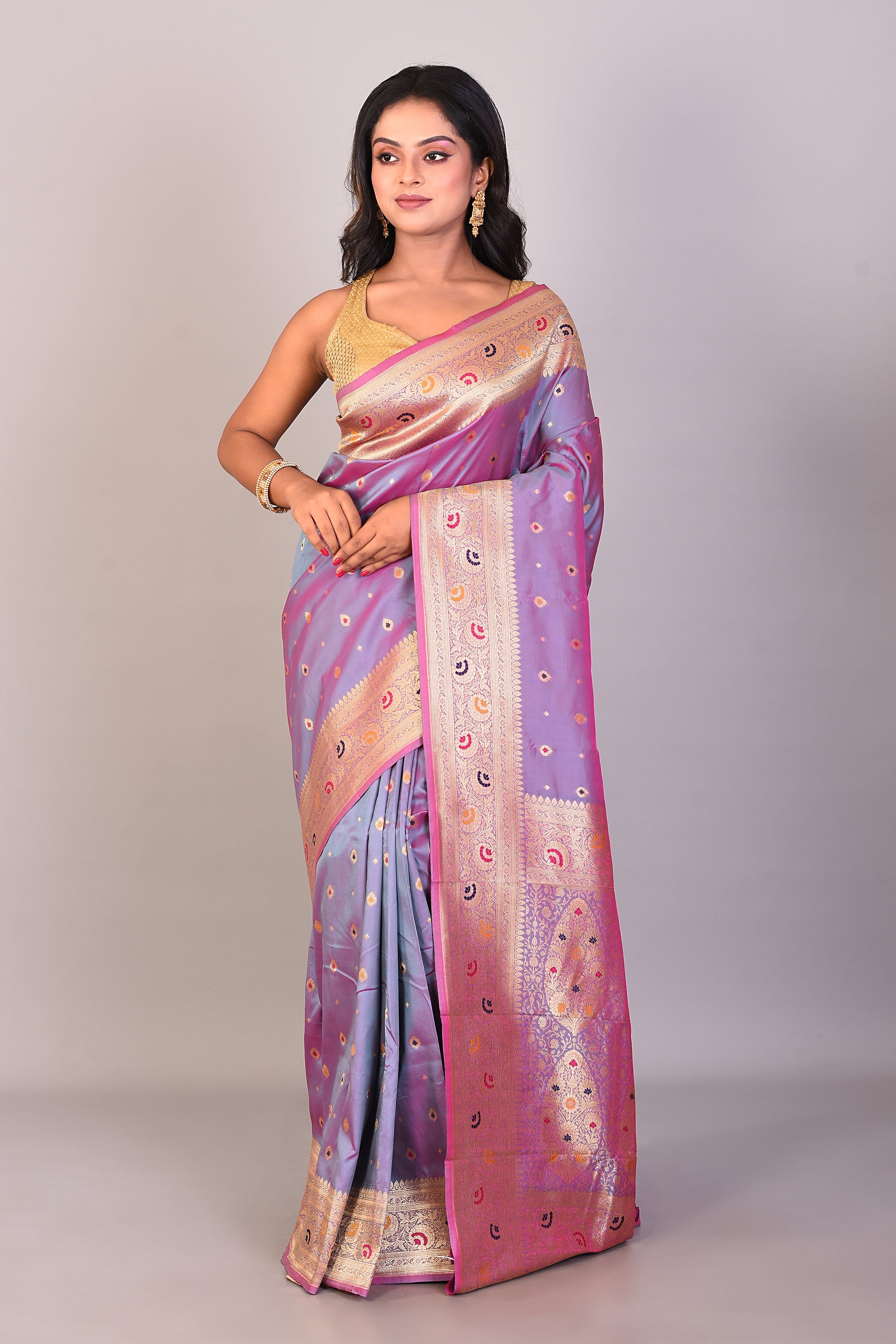 Dual Tone Purple Blended Katan Silk Saree - Keya Seth Exclusive