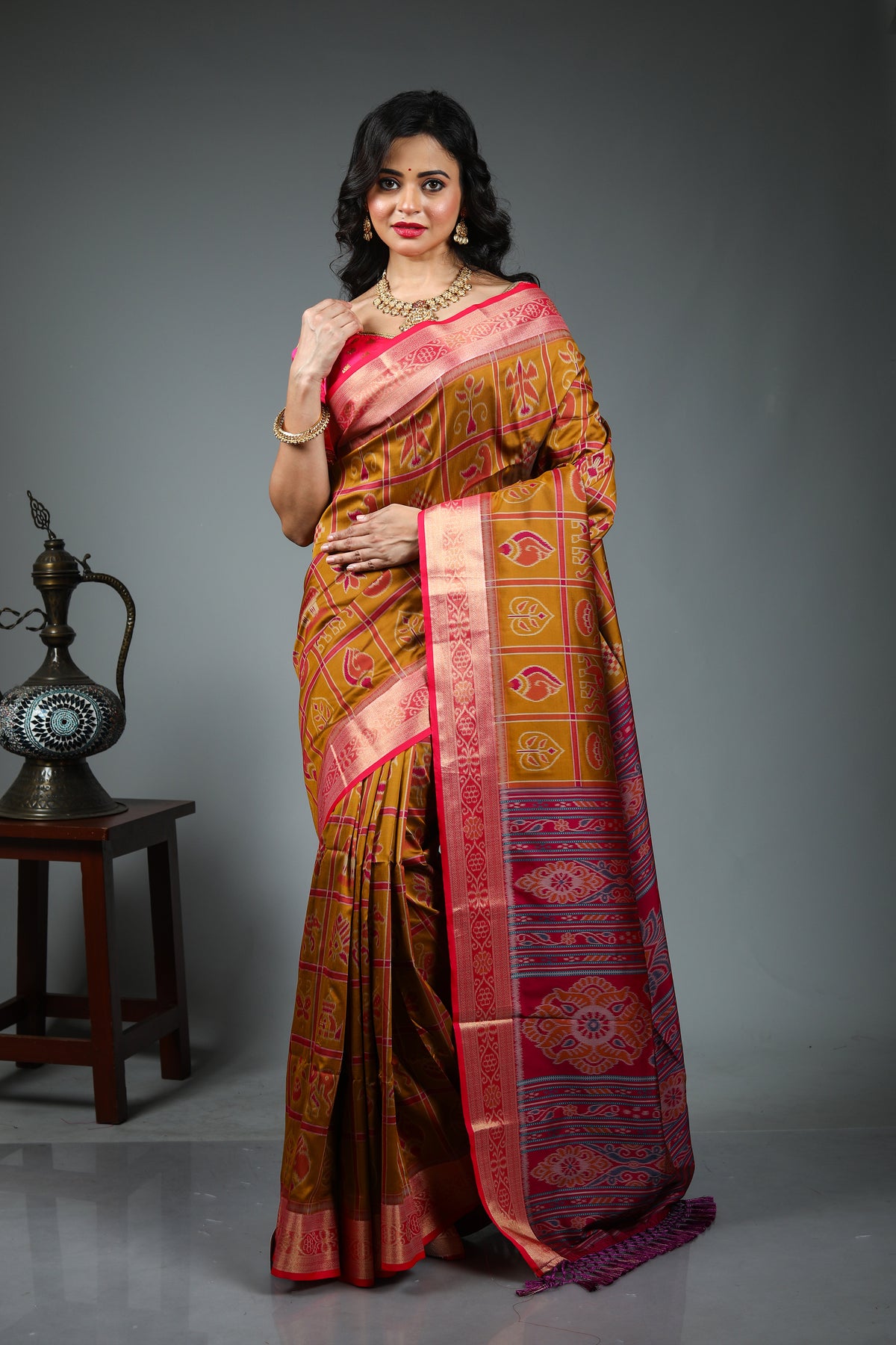 Yellow Blended Ikkat Silk Saree
