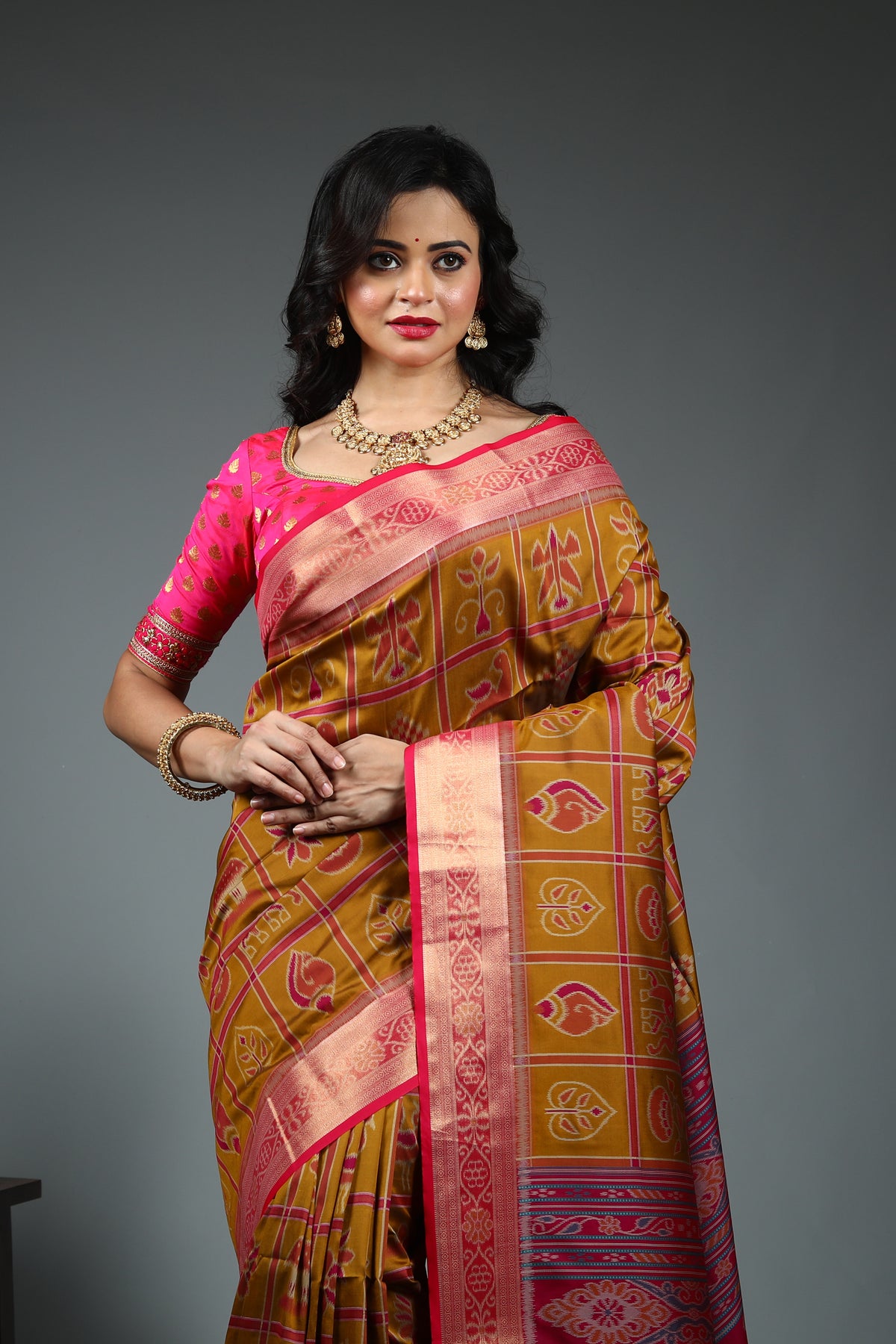 Yellow Blended Ikkat Silk Saree