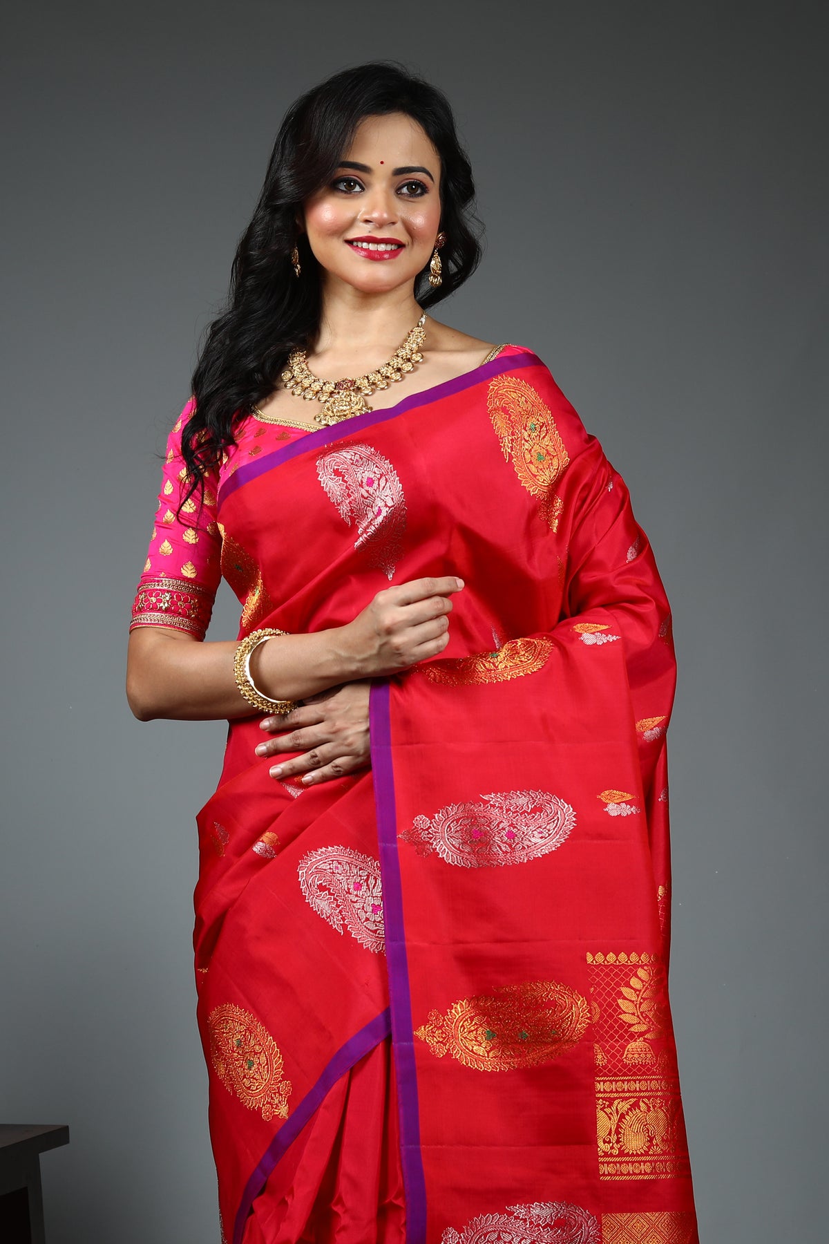 Red Pure Gadwal Silk Saree