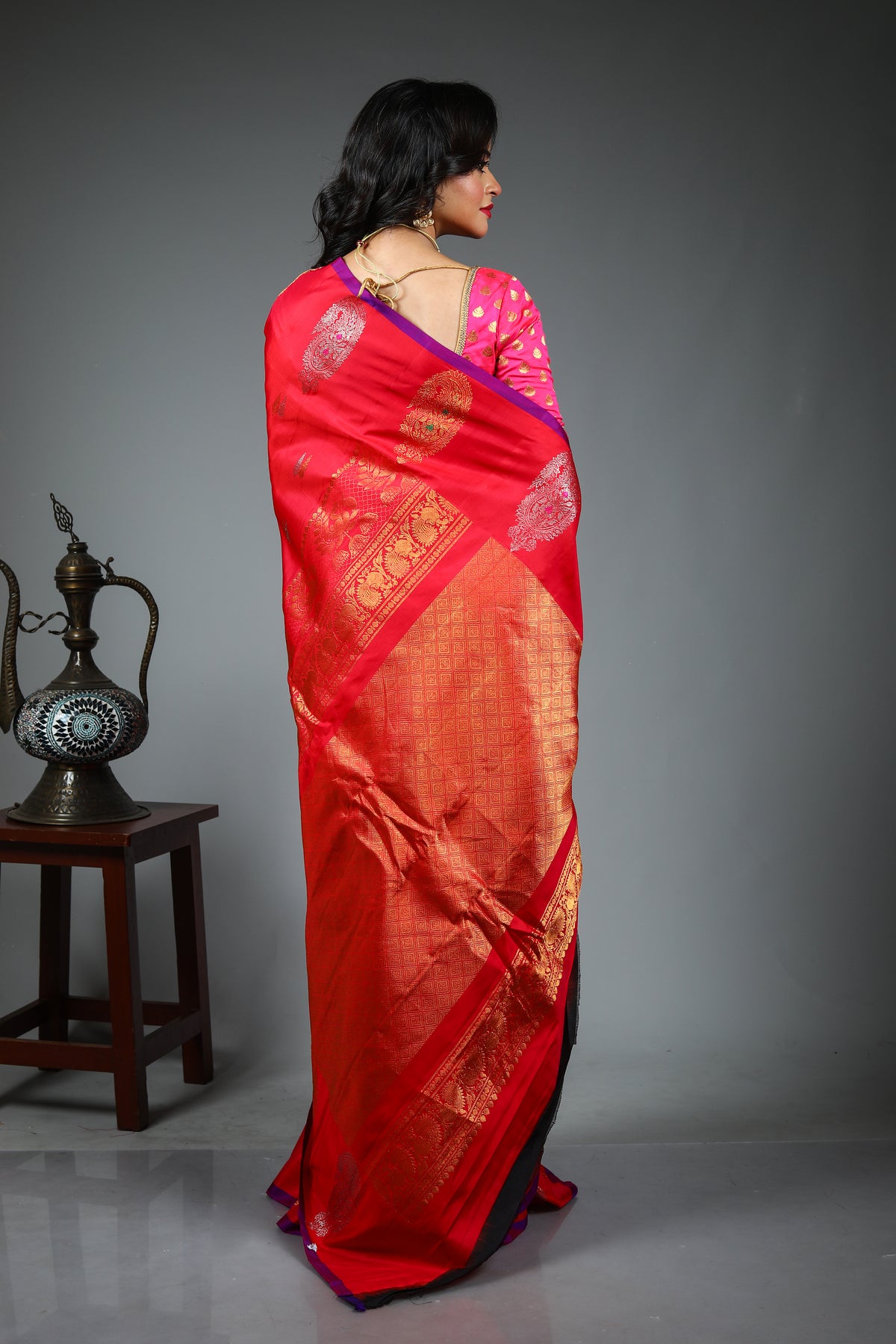 Red Pure Gadwal Silk Saree