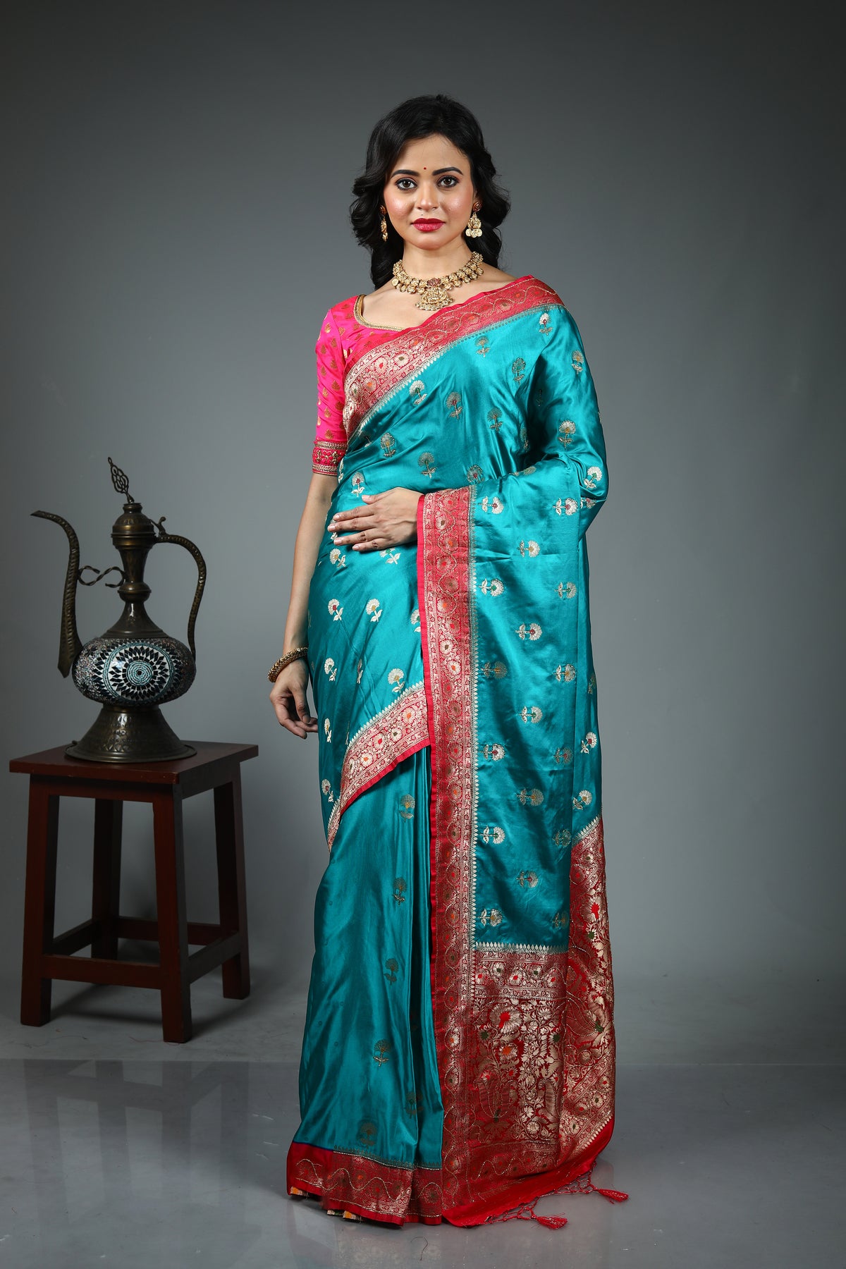 Sea Green Blended Dola Silk Saree