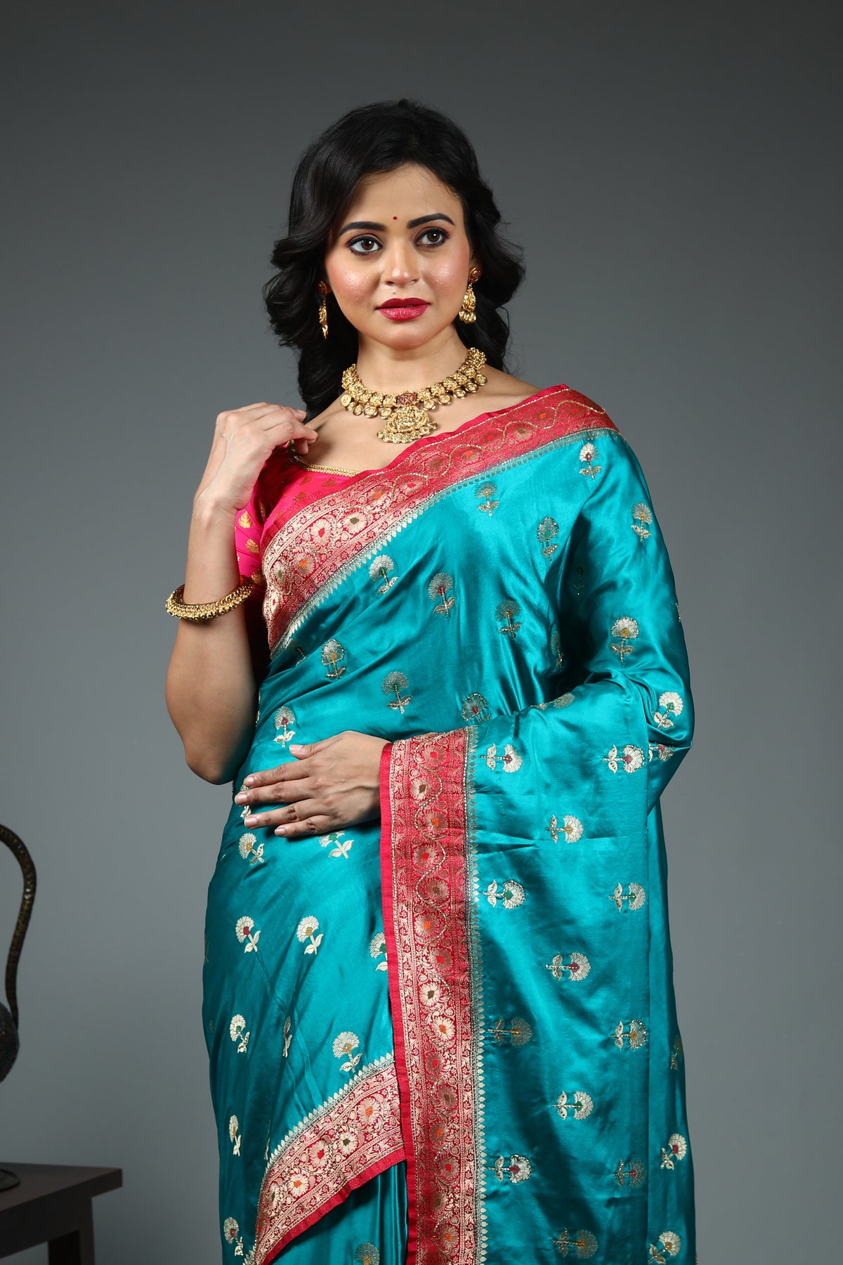 Sea Green Blended Dola Silk Saree