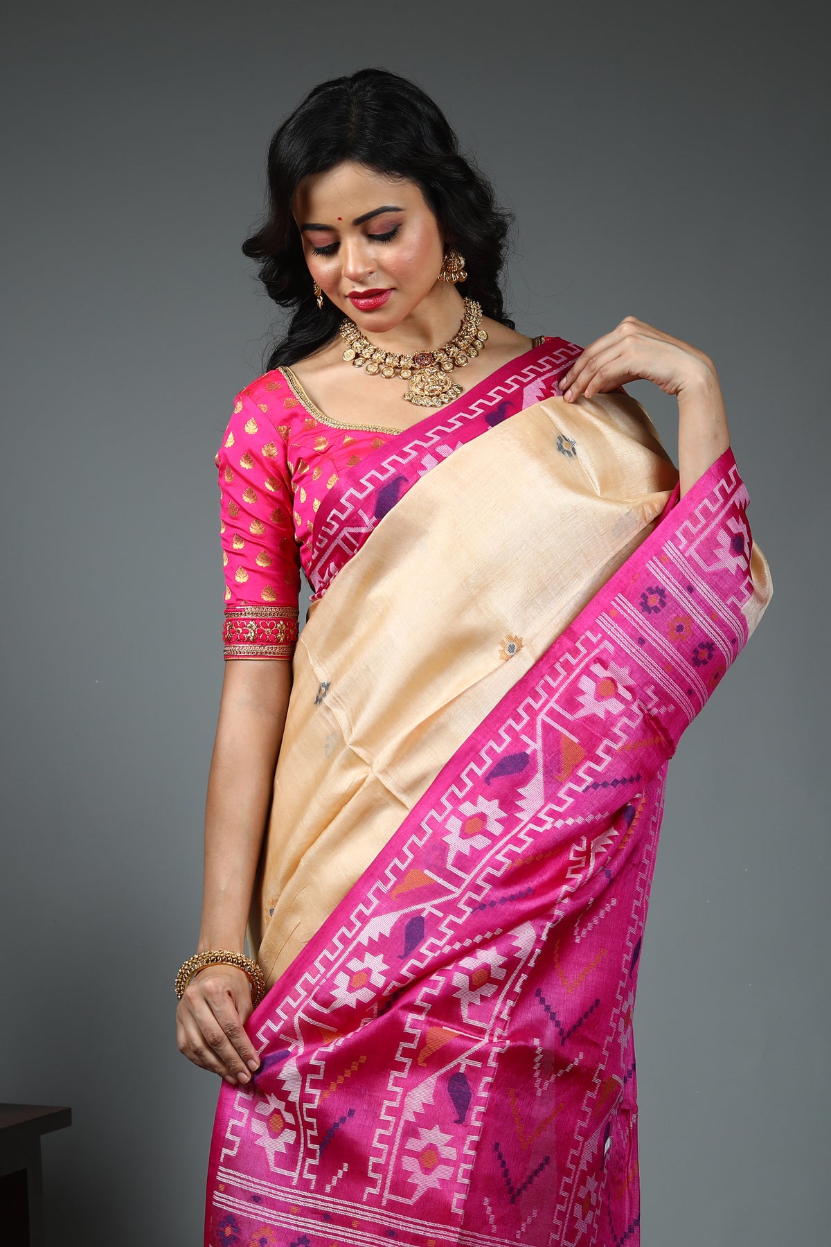 Offwhite Pure Tussar Saree