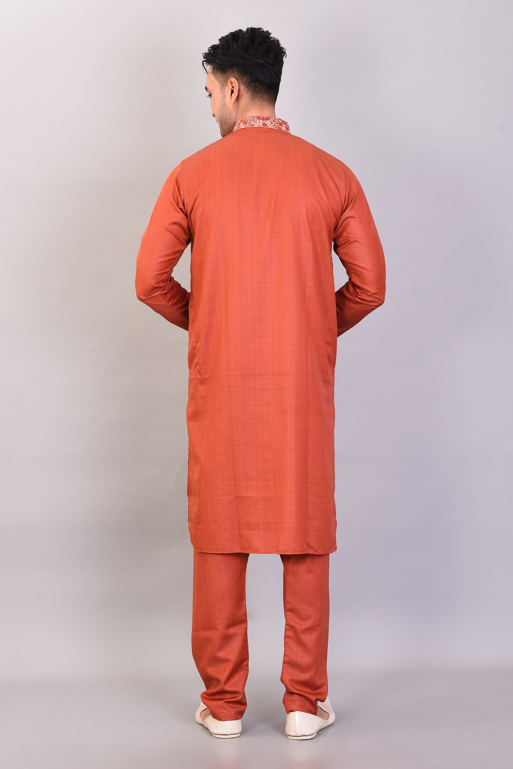 Long Brown Silk Kurta with Full Sleeves and Pajama Set - Keya Seth Exclusive