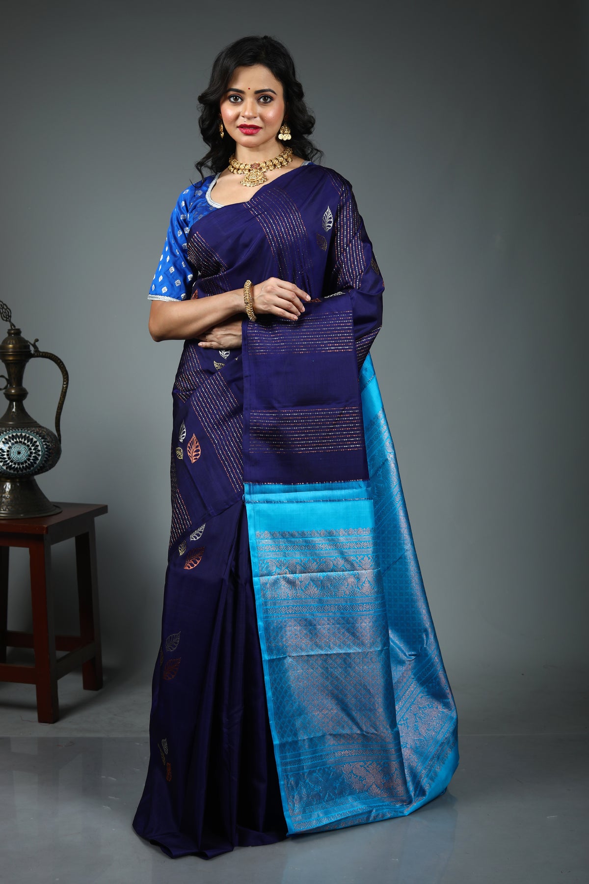 Navy Blue Pure Kanjivaram Silk Saree