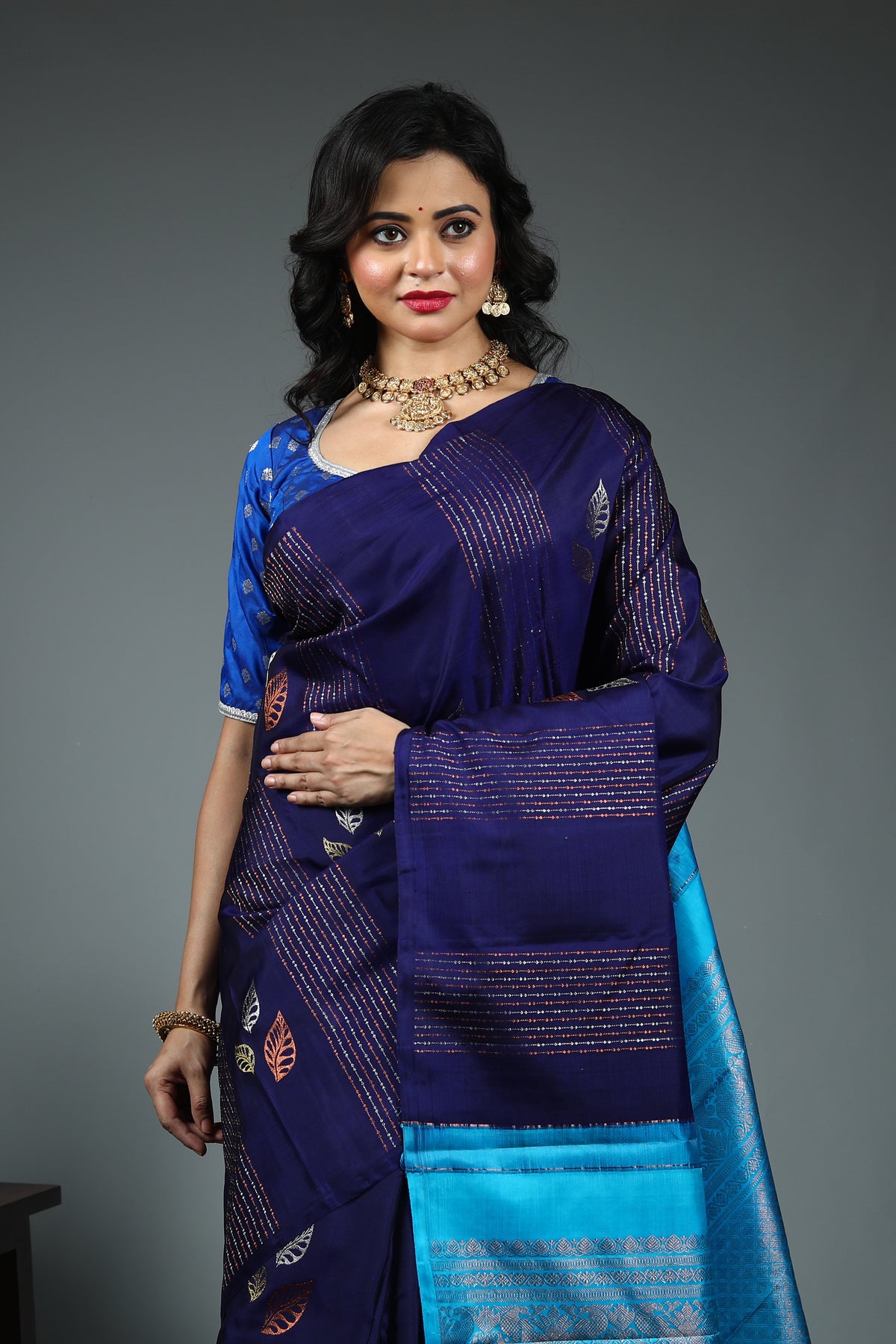 Navy Blue Pure Kanjivaram Silk Saree