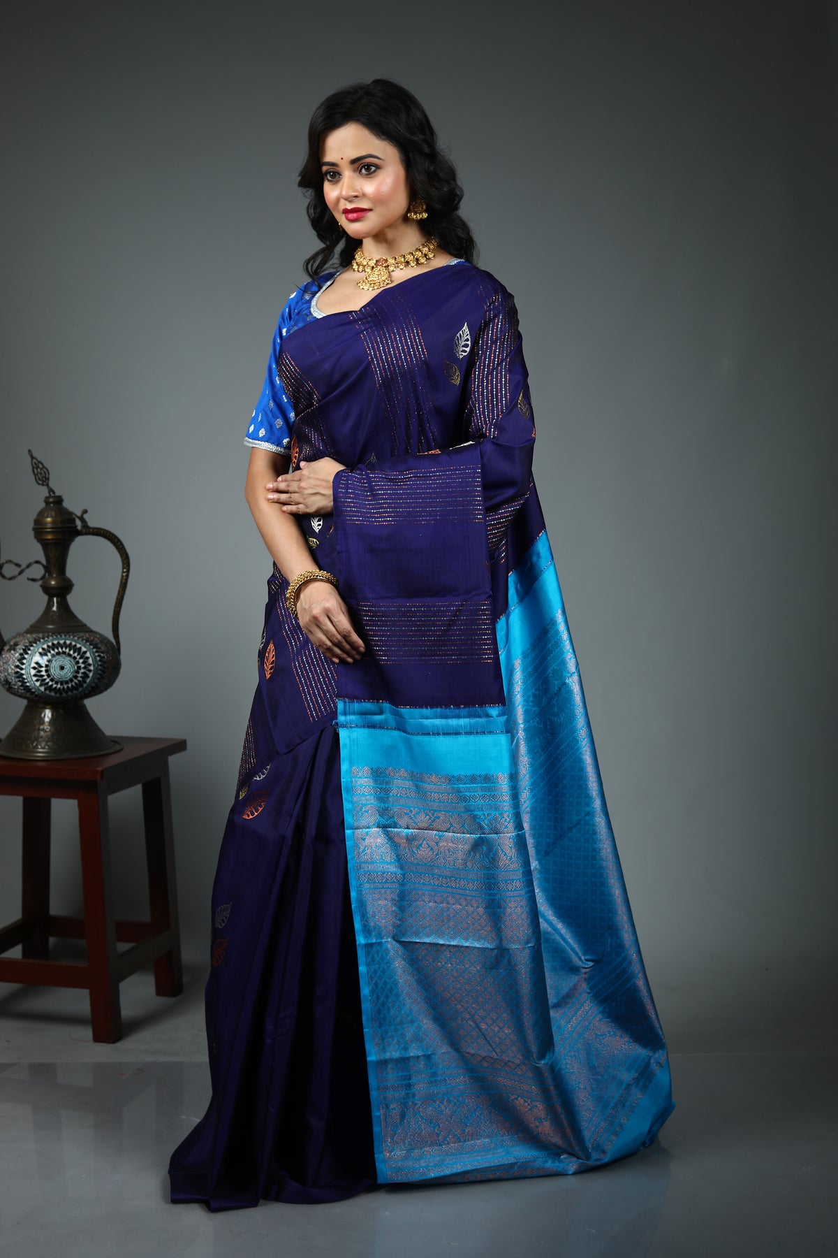 Navy Blue Pure Kanjivaram Silk Saree