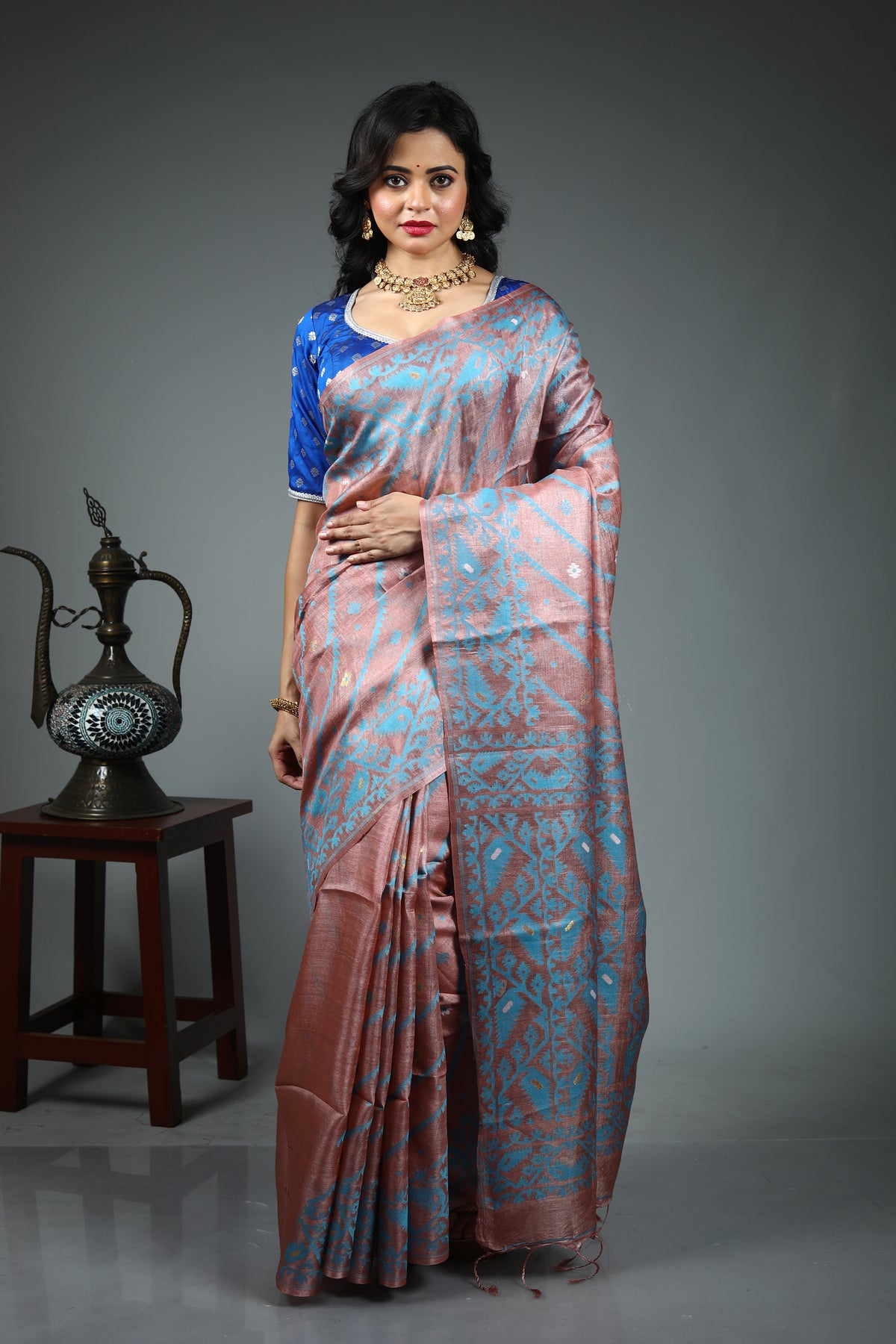 Peach Tussar Saree