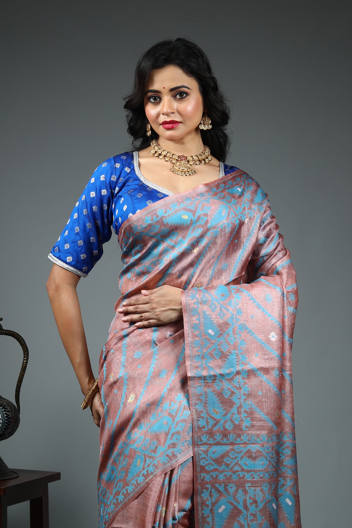 Peach Tussar Saree