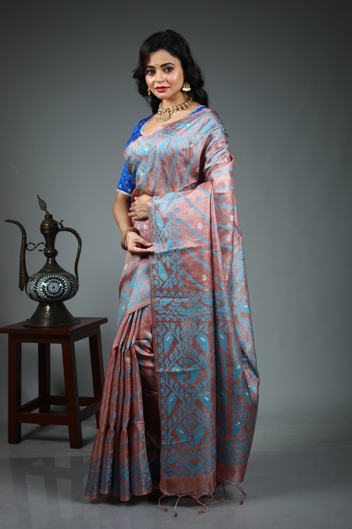 Peach Tussar Saree