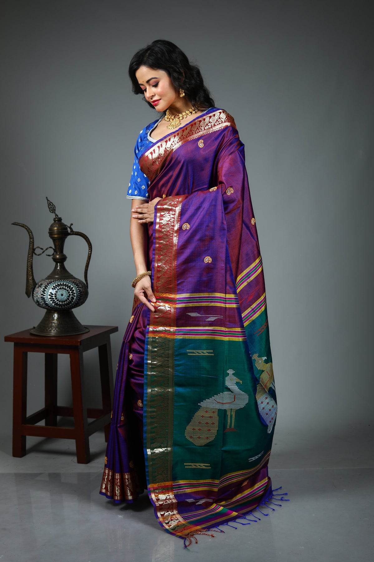 Dual Tone Purple Kalashetra Saree