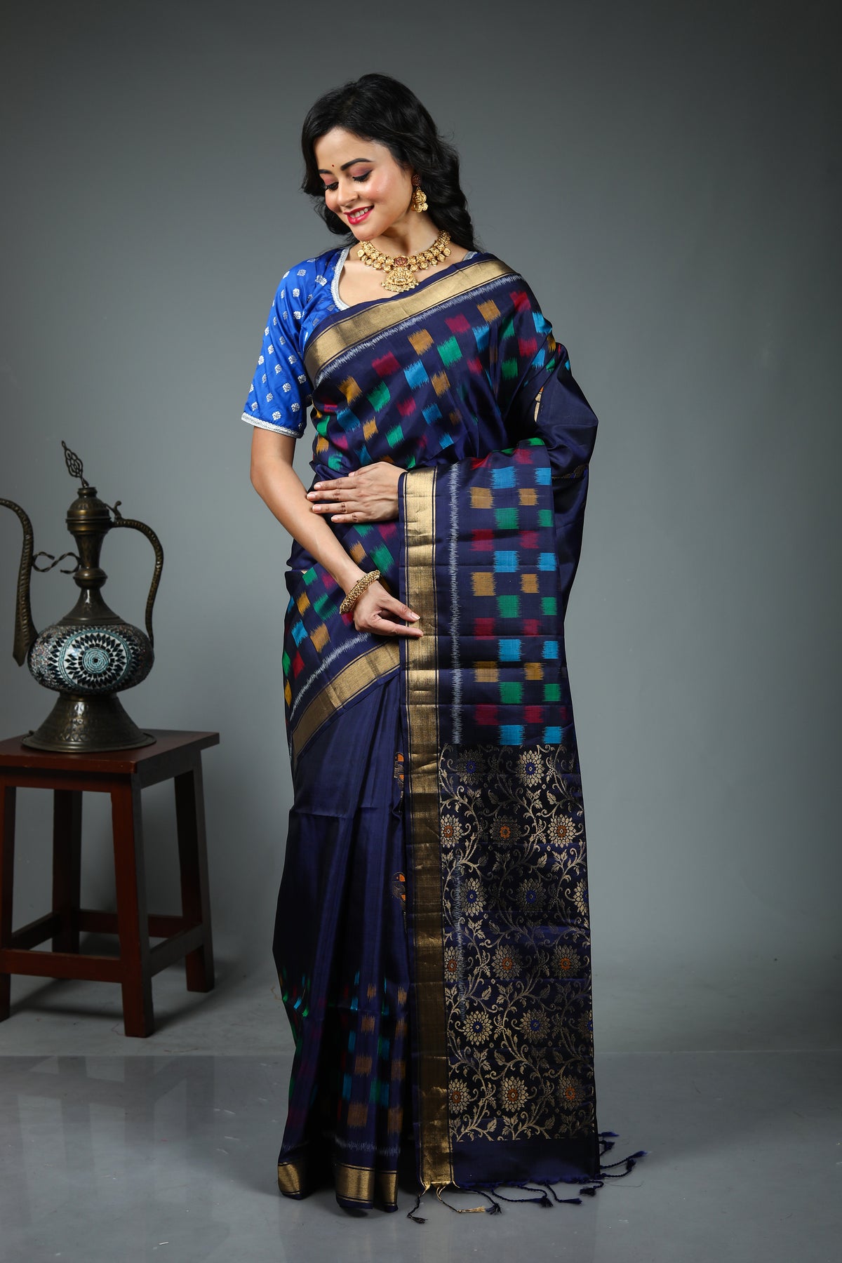 Navy Blue Pure Kanjivaram Silk Saree