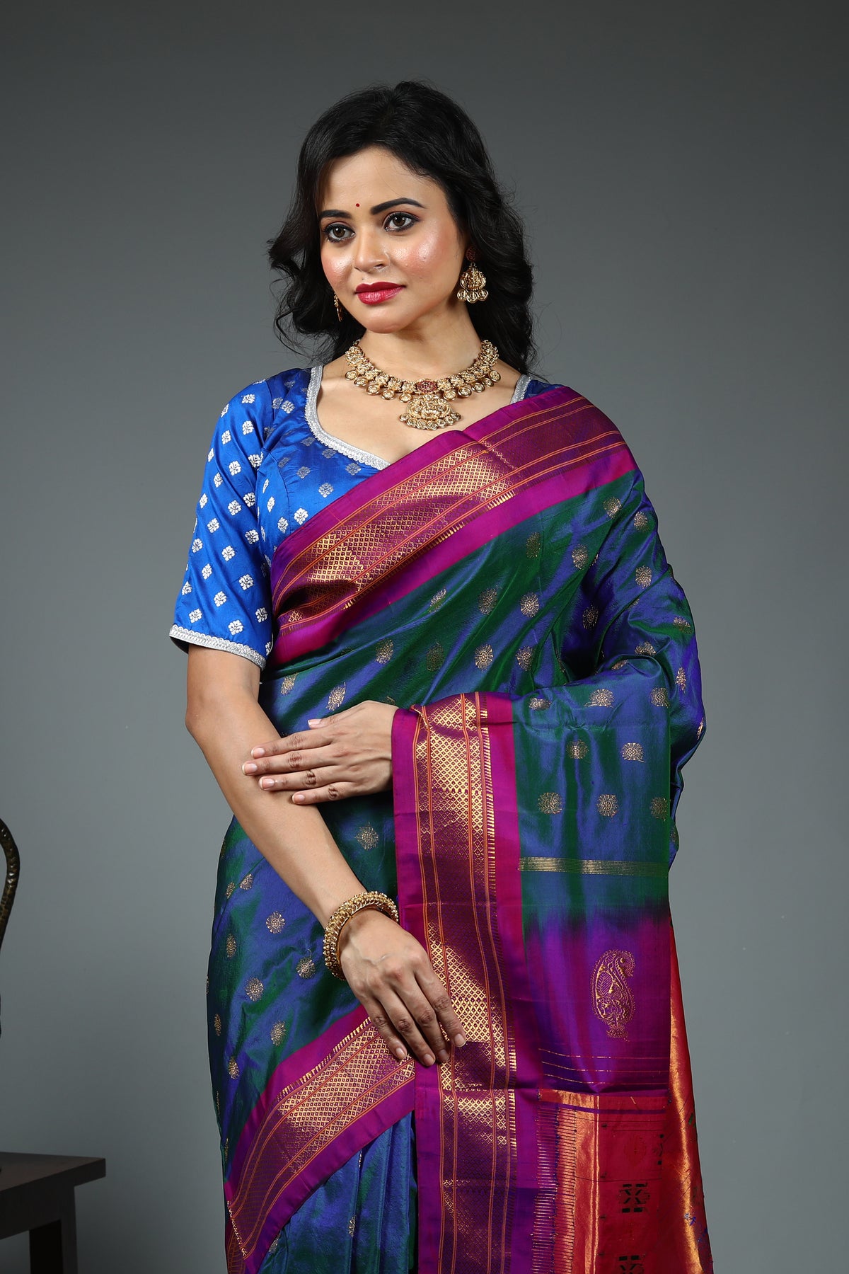 Dual Tone Blue Kanjivaram Silk Saree