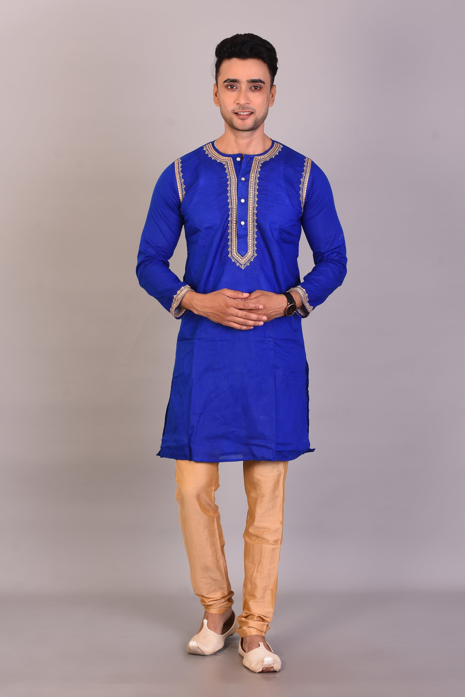 Long Royal Blue Silk Kurta with Full Sleeves - Keya Seth Exclusive