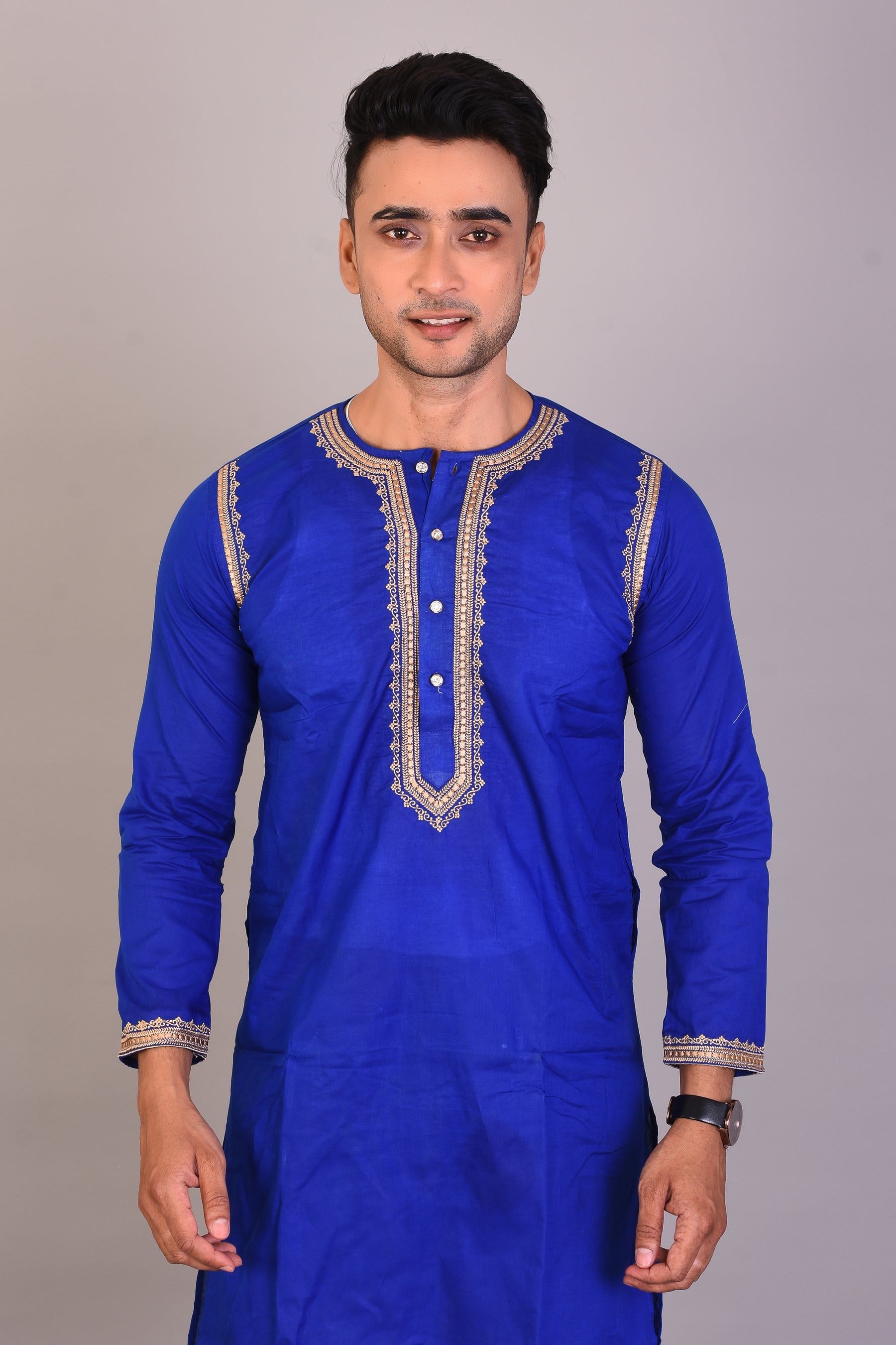 Long Royal Blue Silk Kurta with Full Sleeves - Keya Seth Exclusive