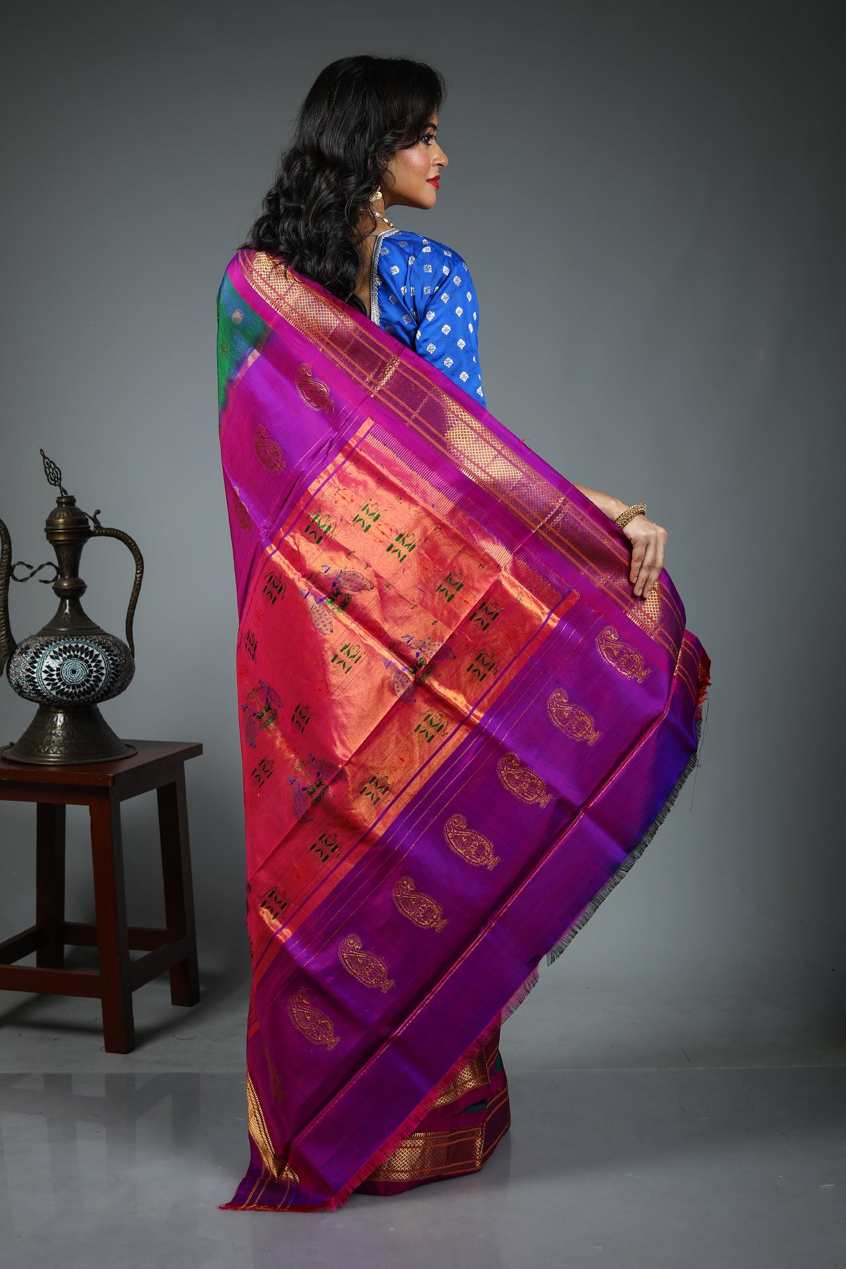 Dual Tone Blue Kanjivaram Silk Saree
