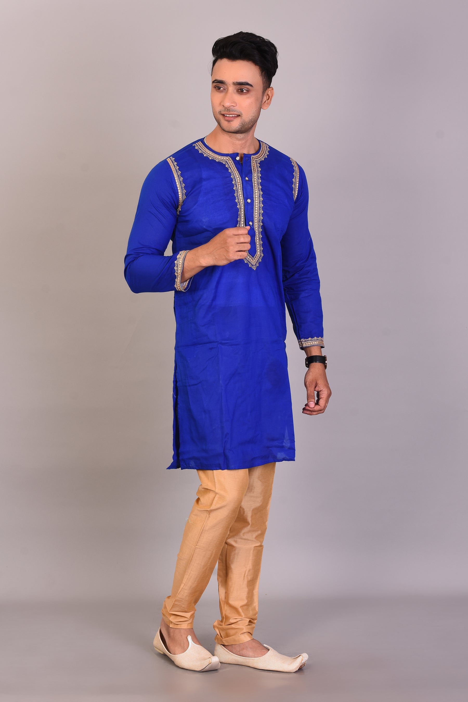 Long Royal Blue Silk Kurta with Full Sleeves - Keya Seth Exclusive
