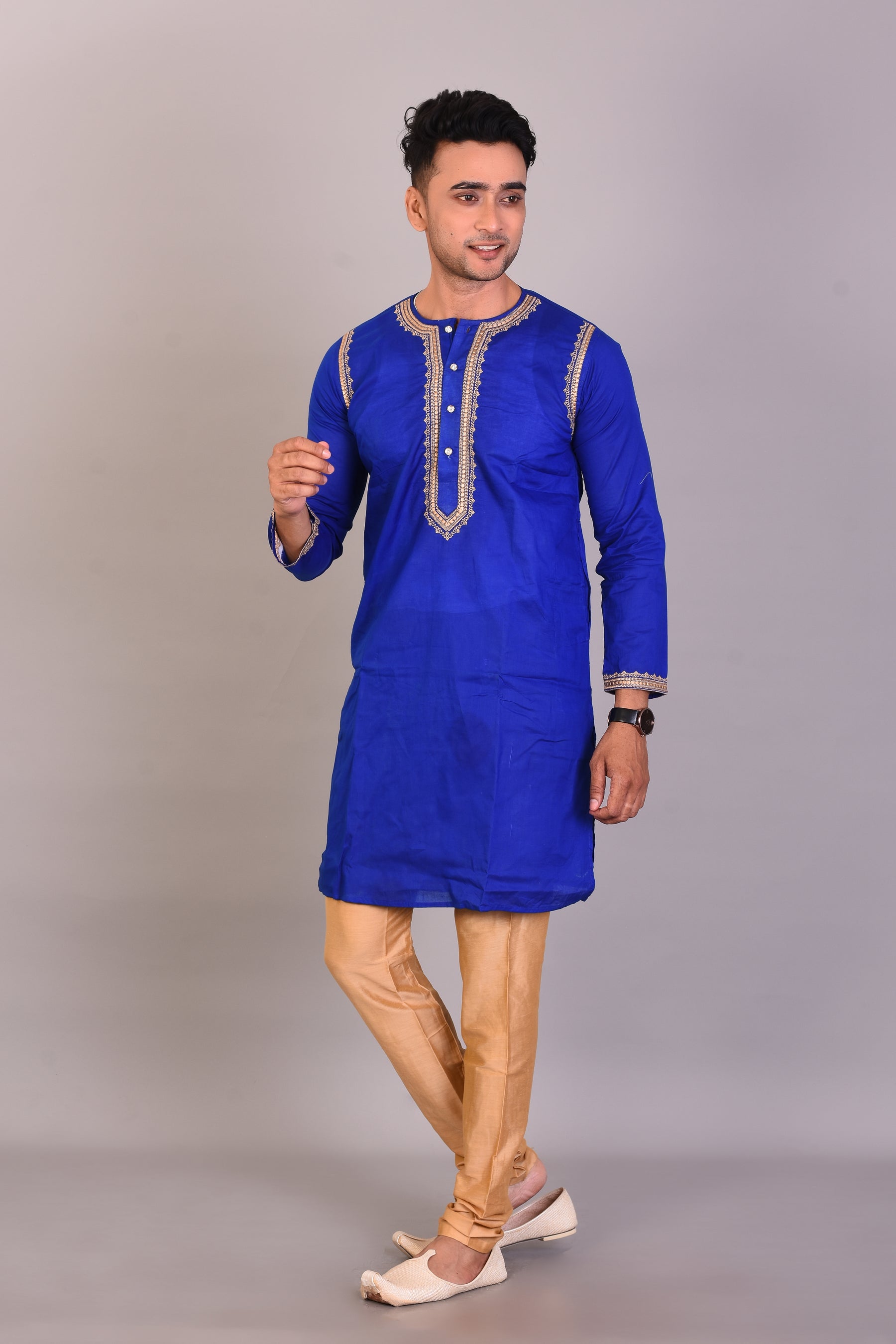 Long Royal Blue Silk Kurta with Full Sleeves - Keya Seth Exclusive