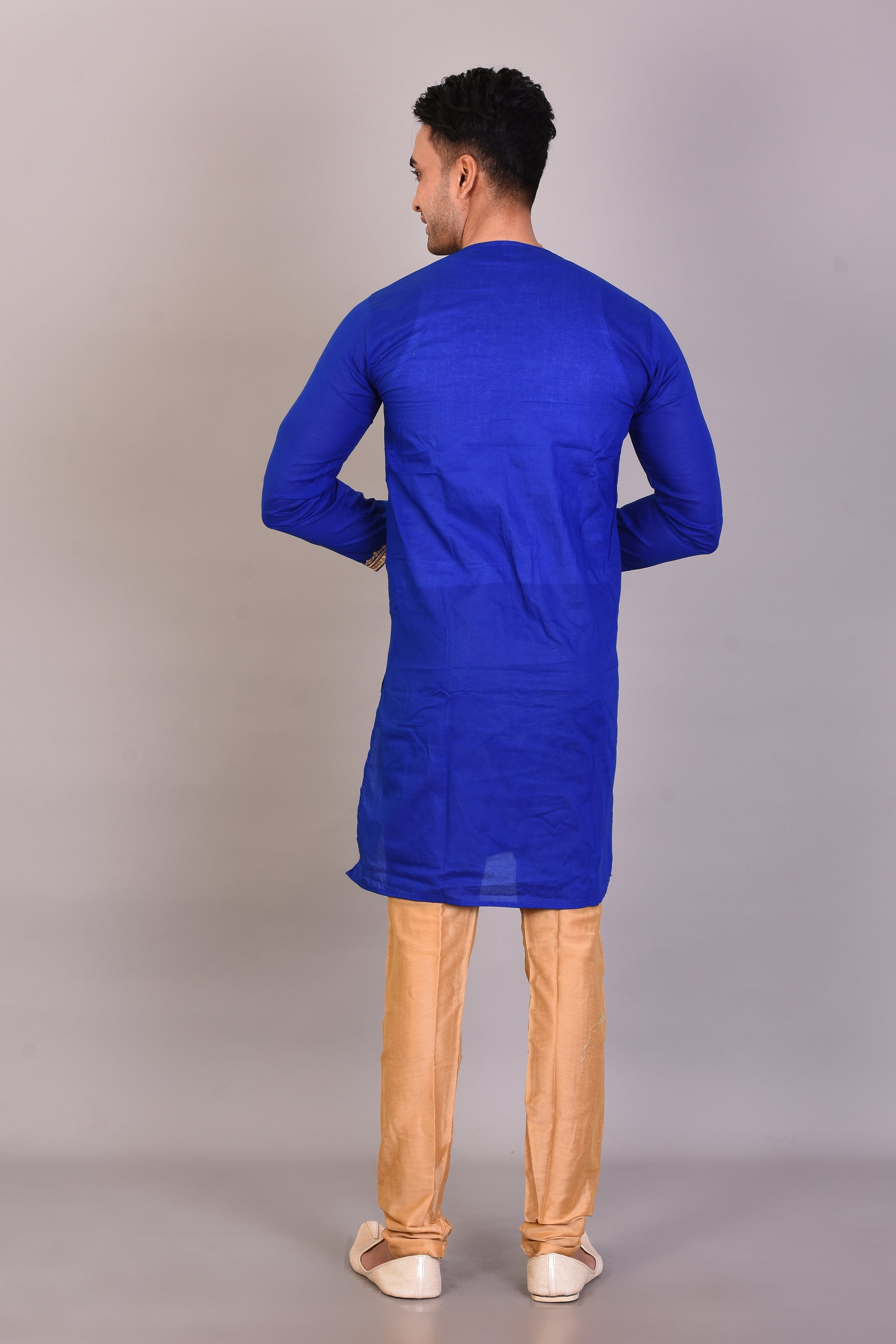 Long Royal Blue Silk Kurta with Full Sleeves - Keya Seth Exclusive