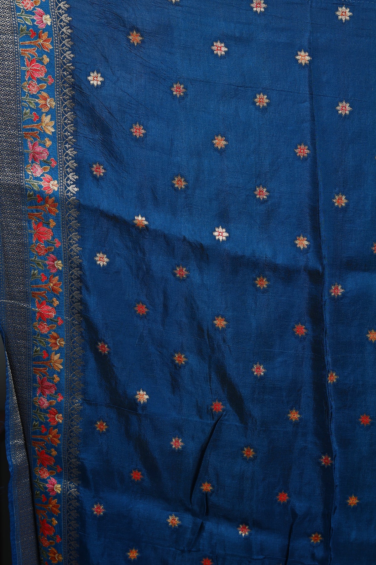 Blue Blended Printed Silk Saree