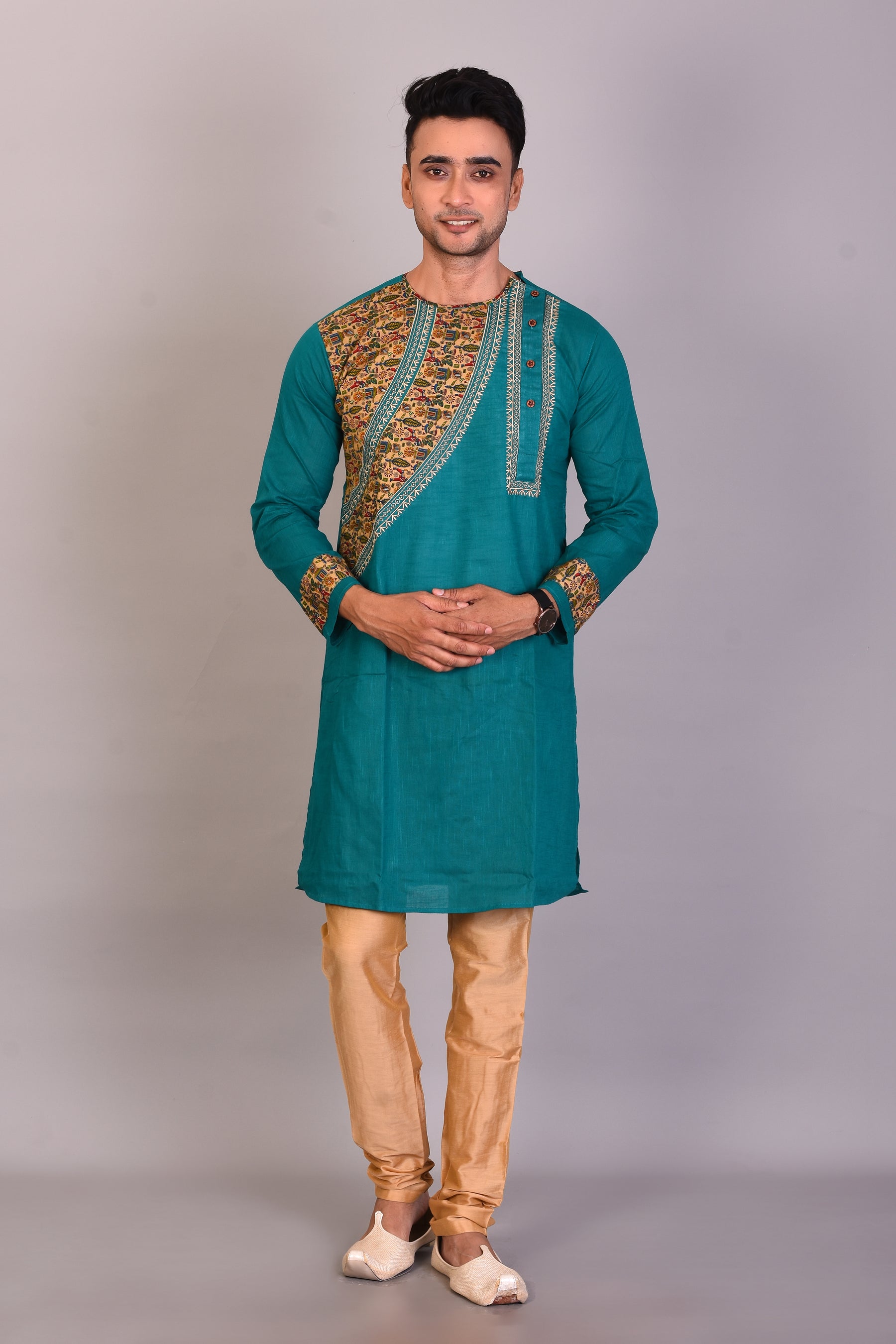Long Green Cotton Kurta with Full Sleeves - Keya Seth Exclusive