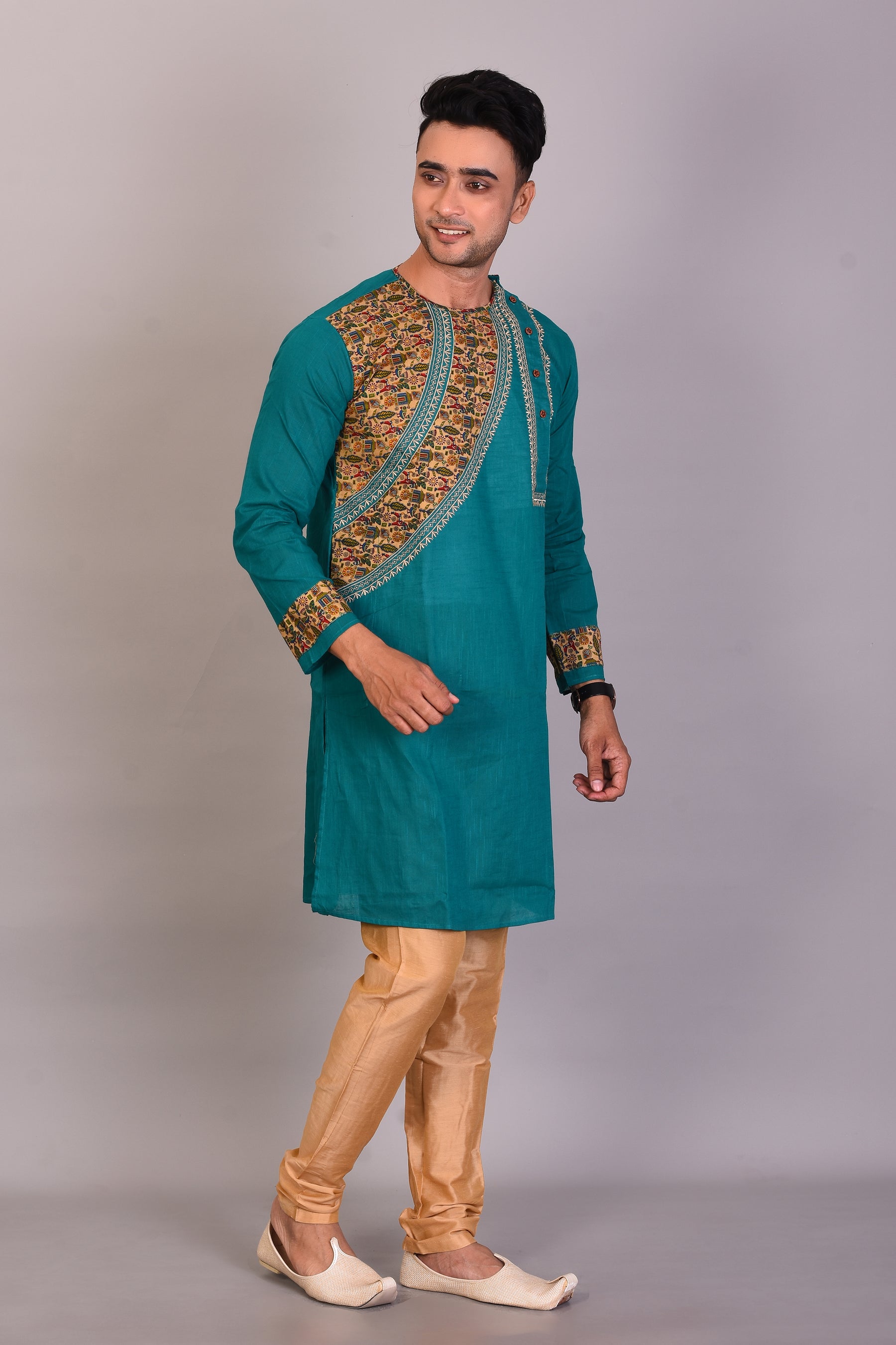 Long Green Cotton Kurta with Full Sleeves - Keya Seth Exclusive