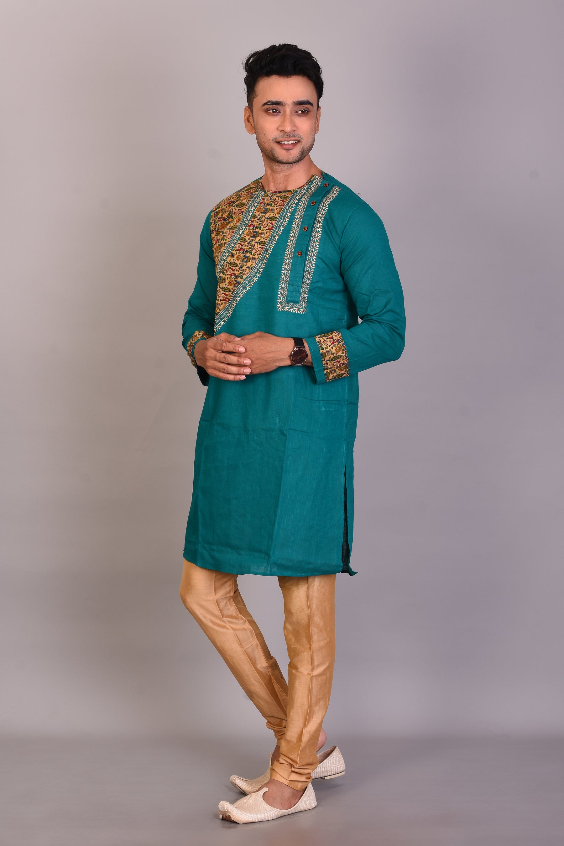 Long Green Cotton Kurta with Full Sleeves - Keya Seth Exclusive