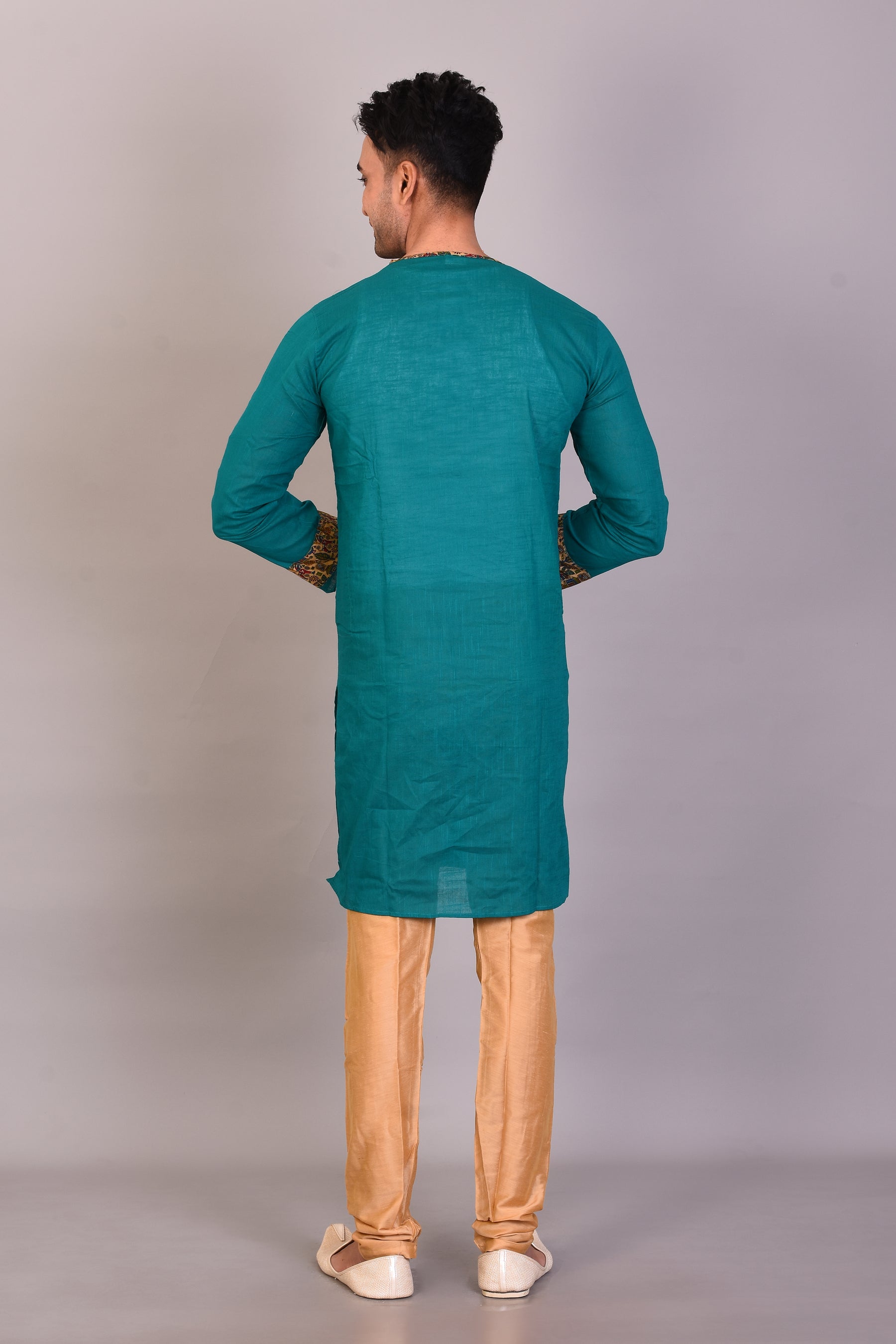 Long Green Cotton Kurta with Full Sleeves - Keya Seth Exclusive
