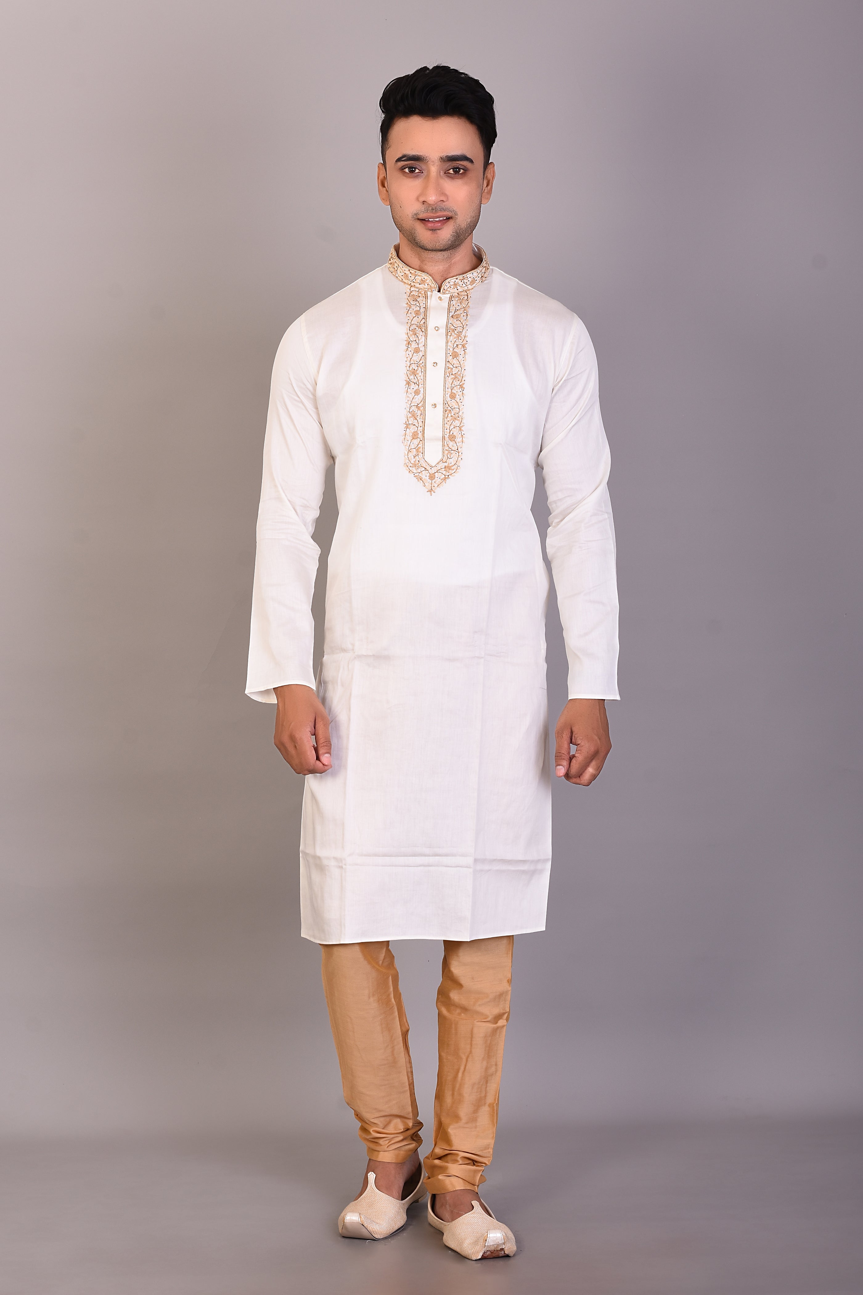 Long White Silk Kurta with Full Sleeves