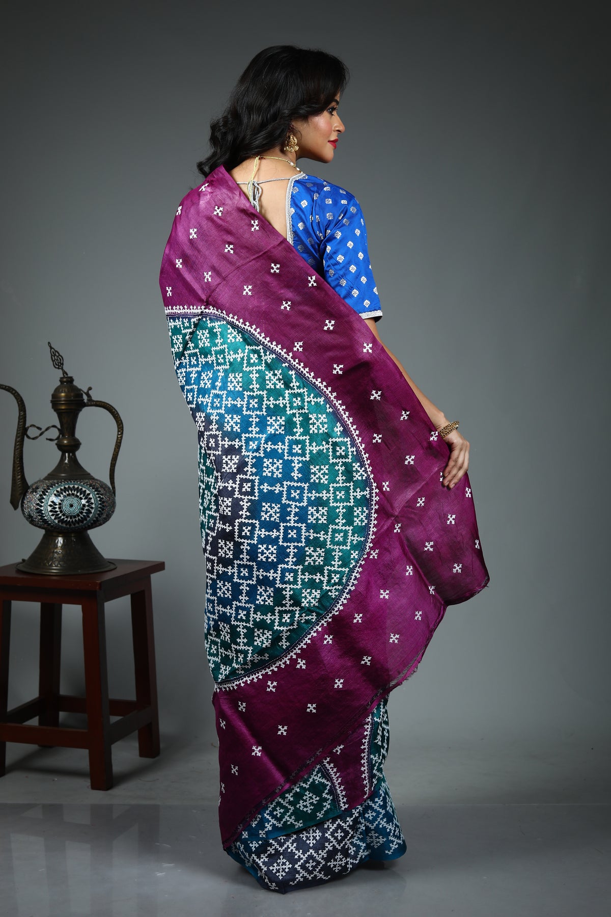 Purple Pure Kantha Silk Saree
