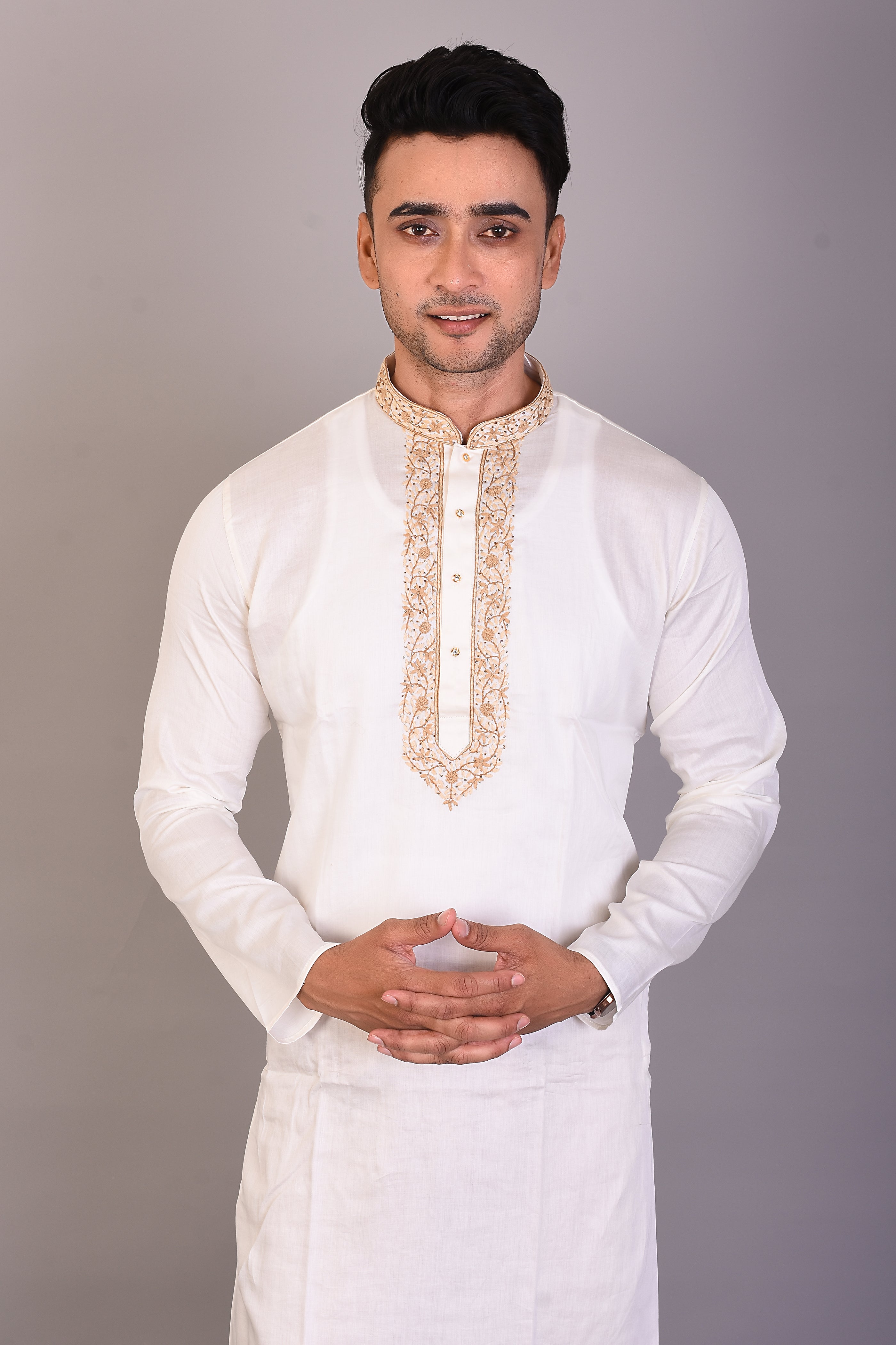 Long White Silk Kurta with Full Sleeves