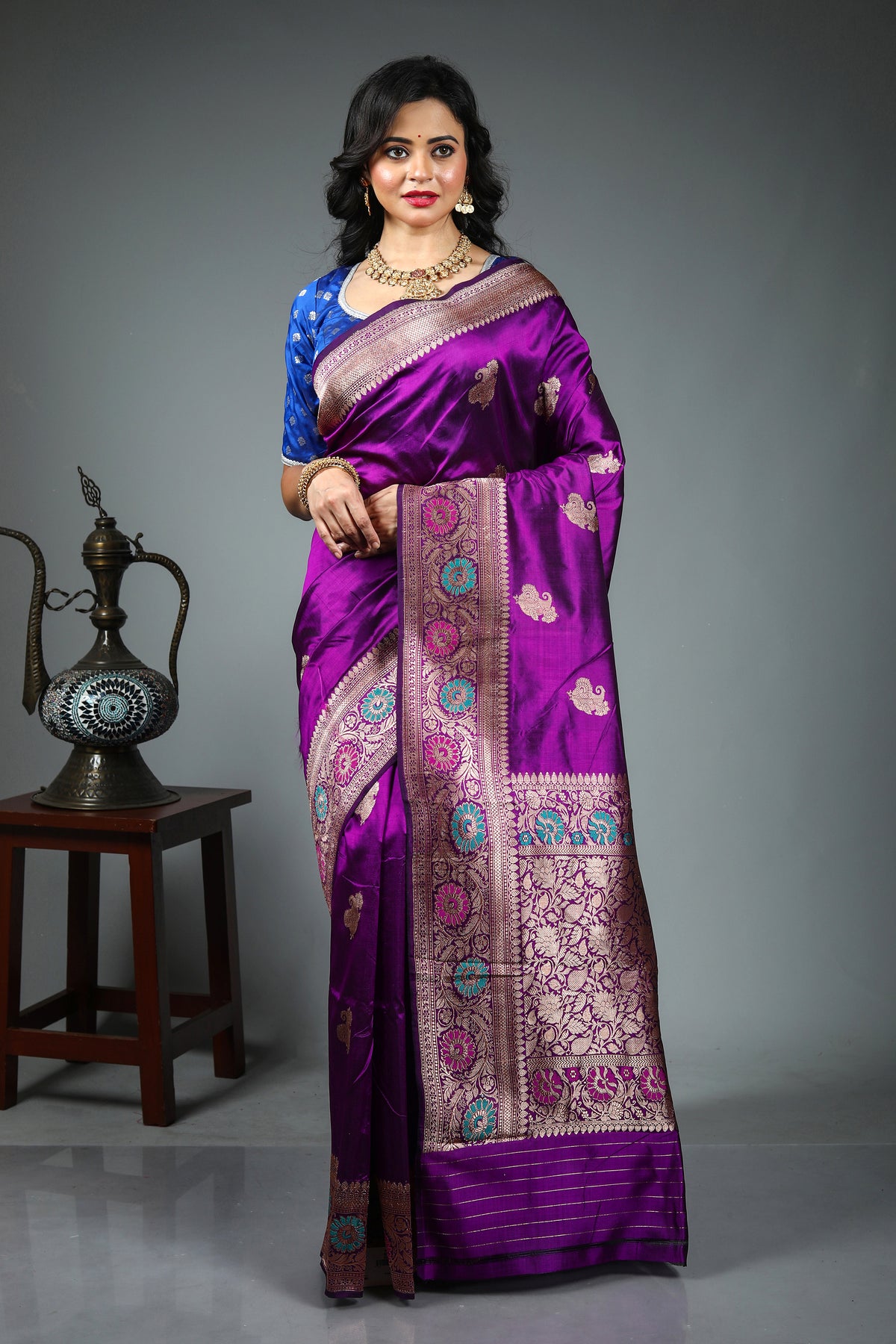 Purple Pure Katan Silk Saree