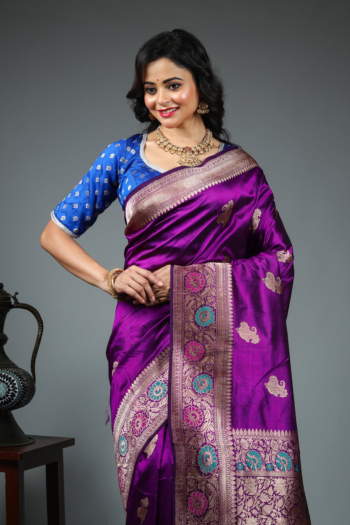 Purple Pure Katan Silk Saree